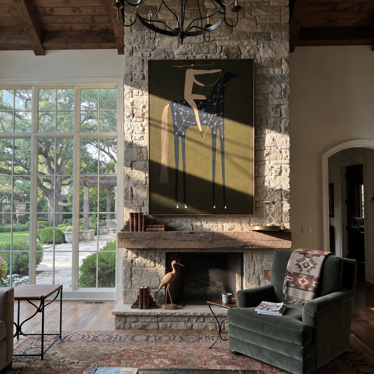 Acrobat Bends over Stars displayed in a collected contemporary interior