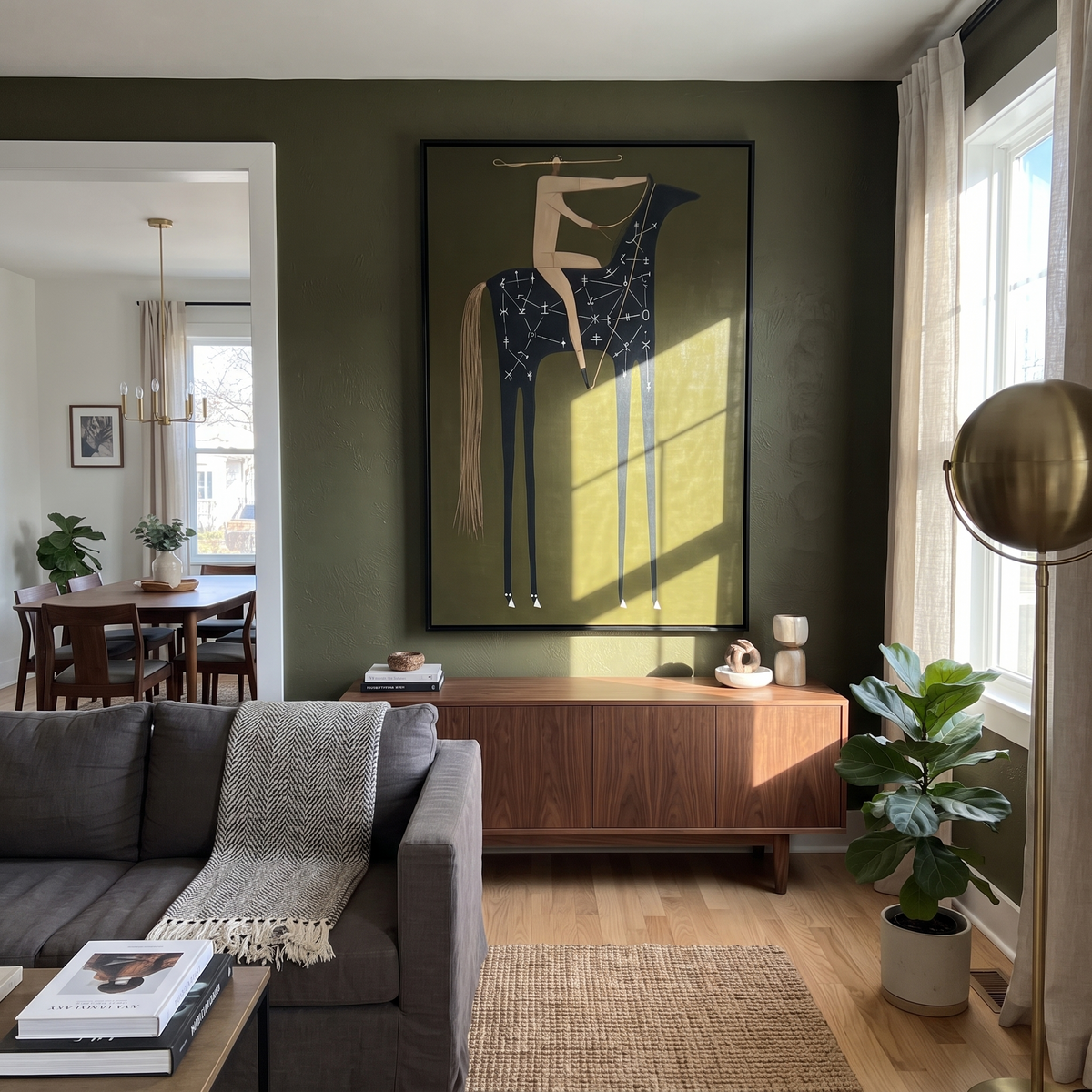 Acrobat Bends over Stars styled with wood, linen, and modern decor