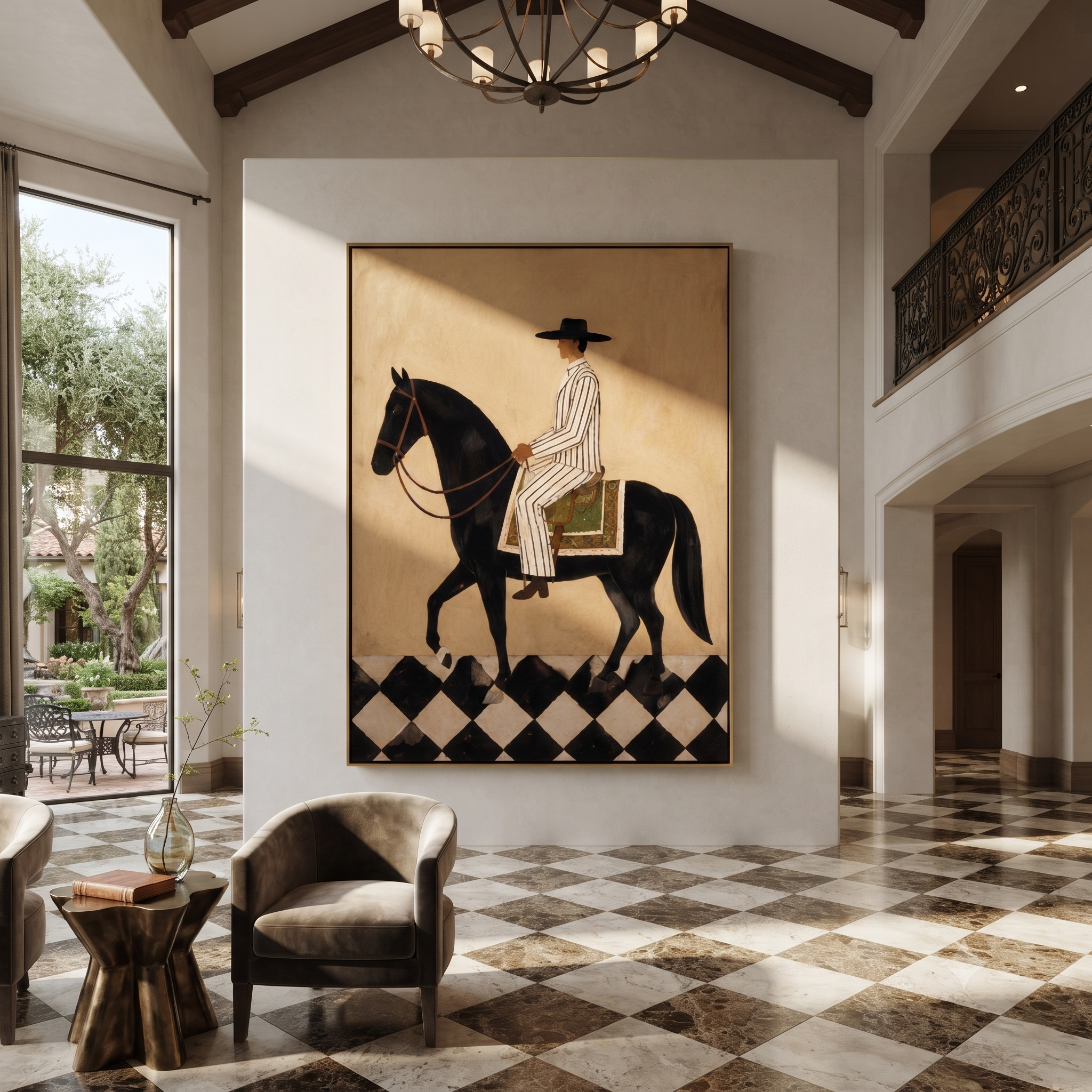 Striped Cowboy Crosses Diamonds displayed in a collected contemporary interior