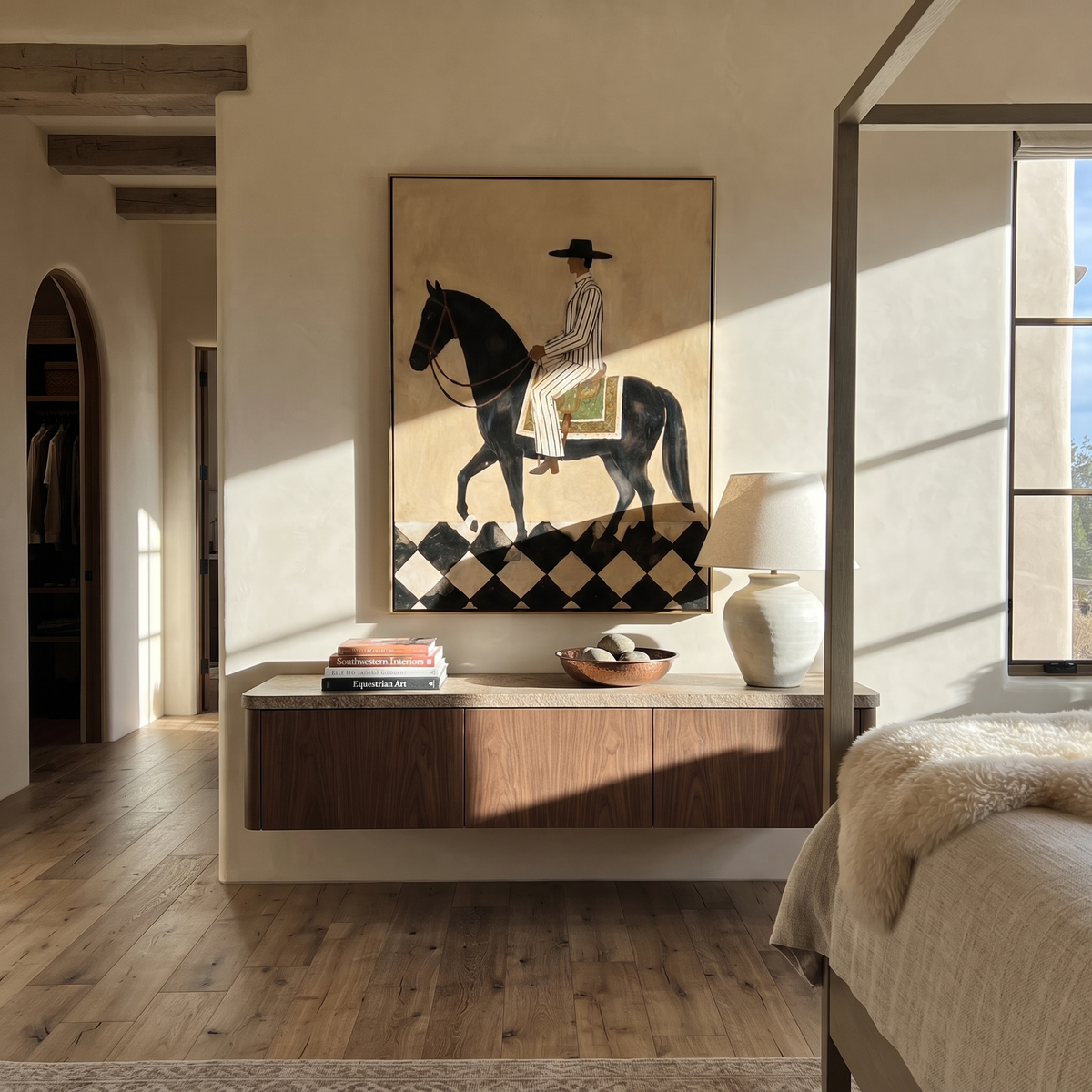 Striped Cowboy Crosses Diamonds displayed in a layered residential setting