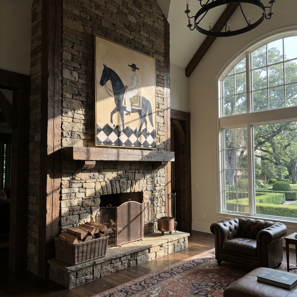 Striped Cowboy Crosses Diamonds styled with wood, linen, and modern decor