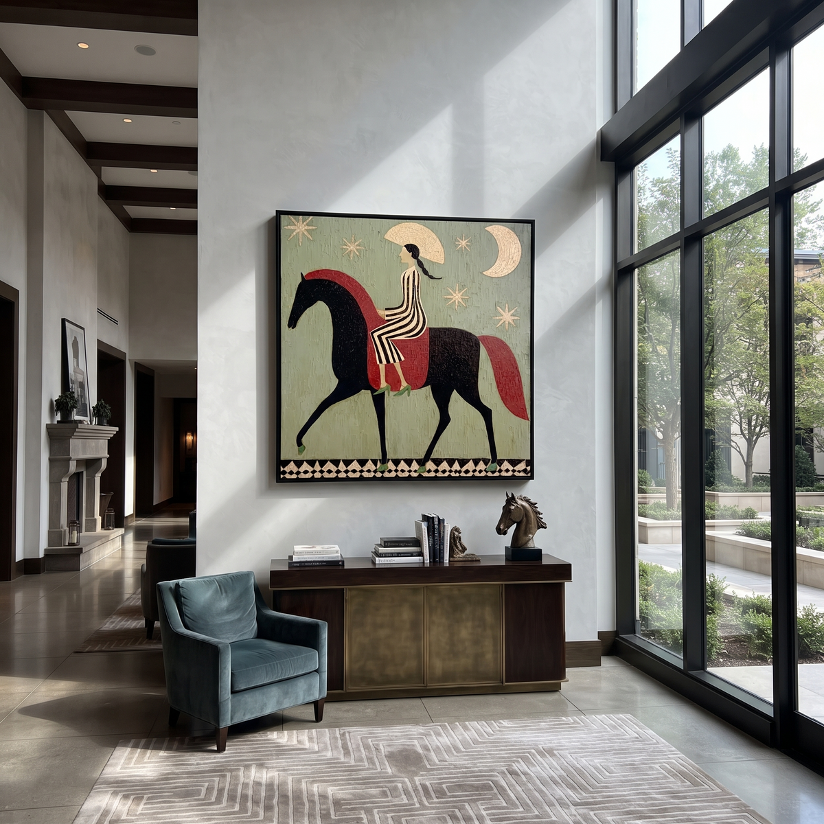 Striped Rider Courts Moon presented as a colorful interior focal point