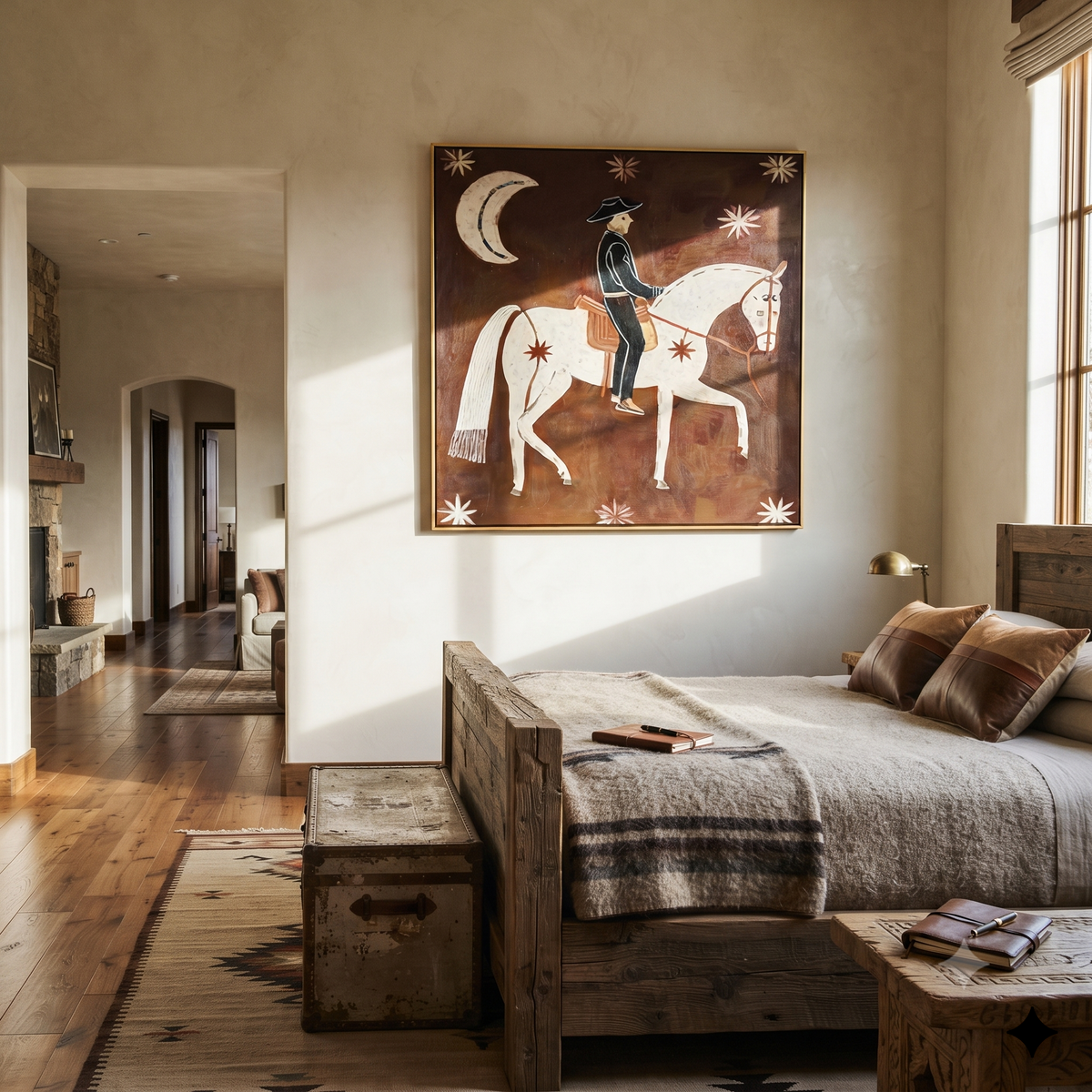 Cowboy Rides Moonlit Stars styled with warm modern furnishings
