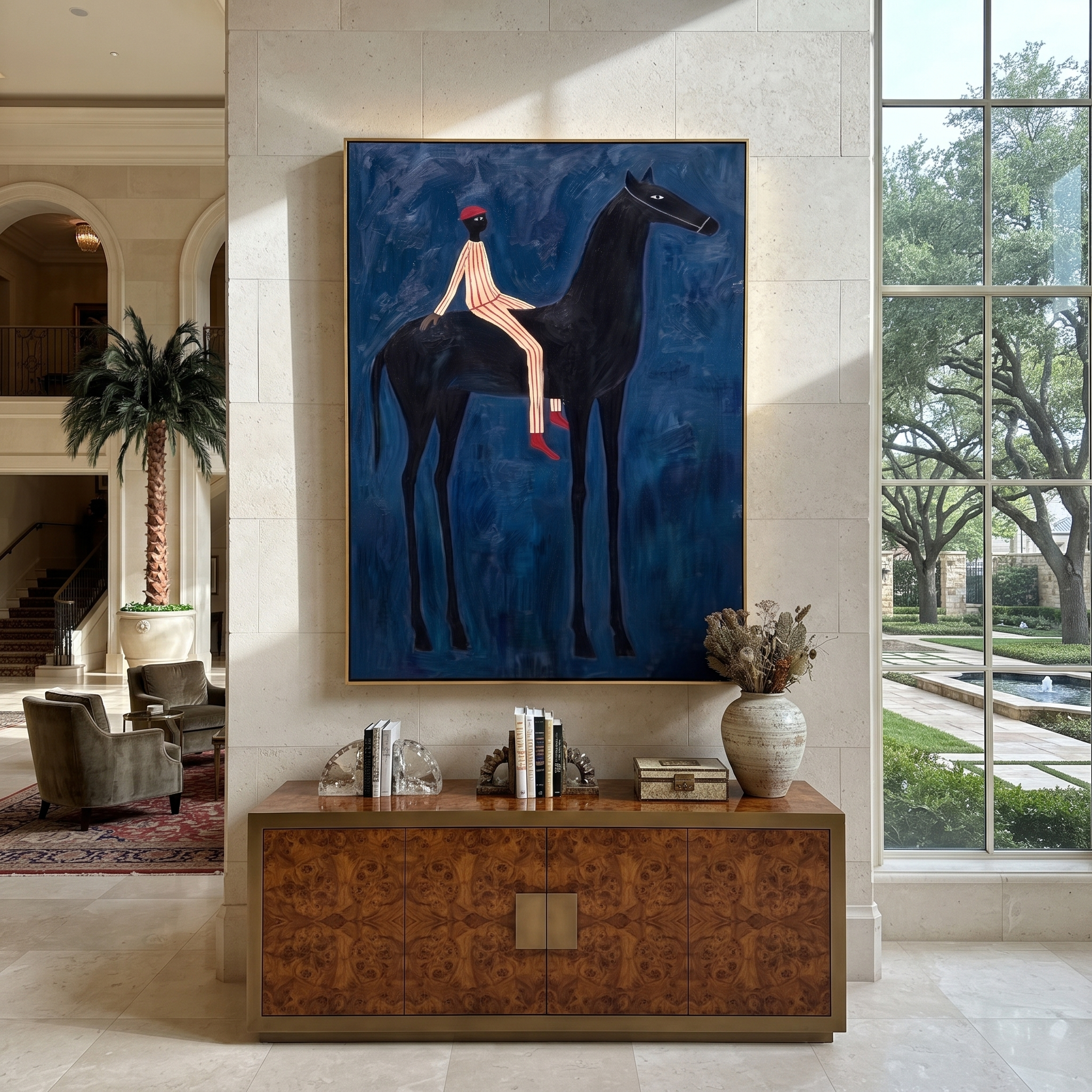 Red Cap Rides Blue displayed in a collected contemporary interior