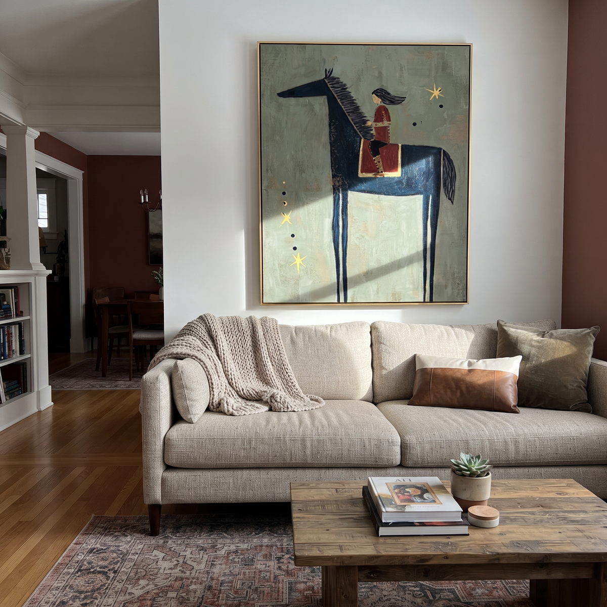 Scarlet Rider Counts Stars displayed in a layered residential setting