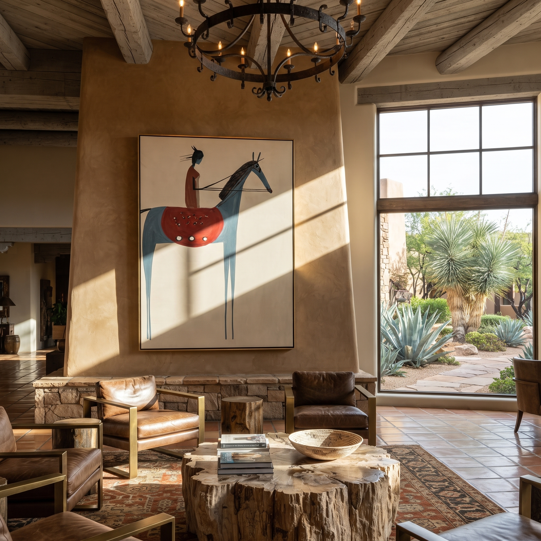 Scarlet Rider Meets Blue presented as a colorful interior focal point