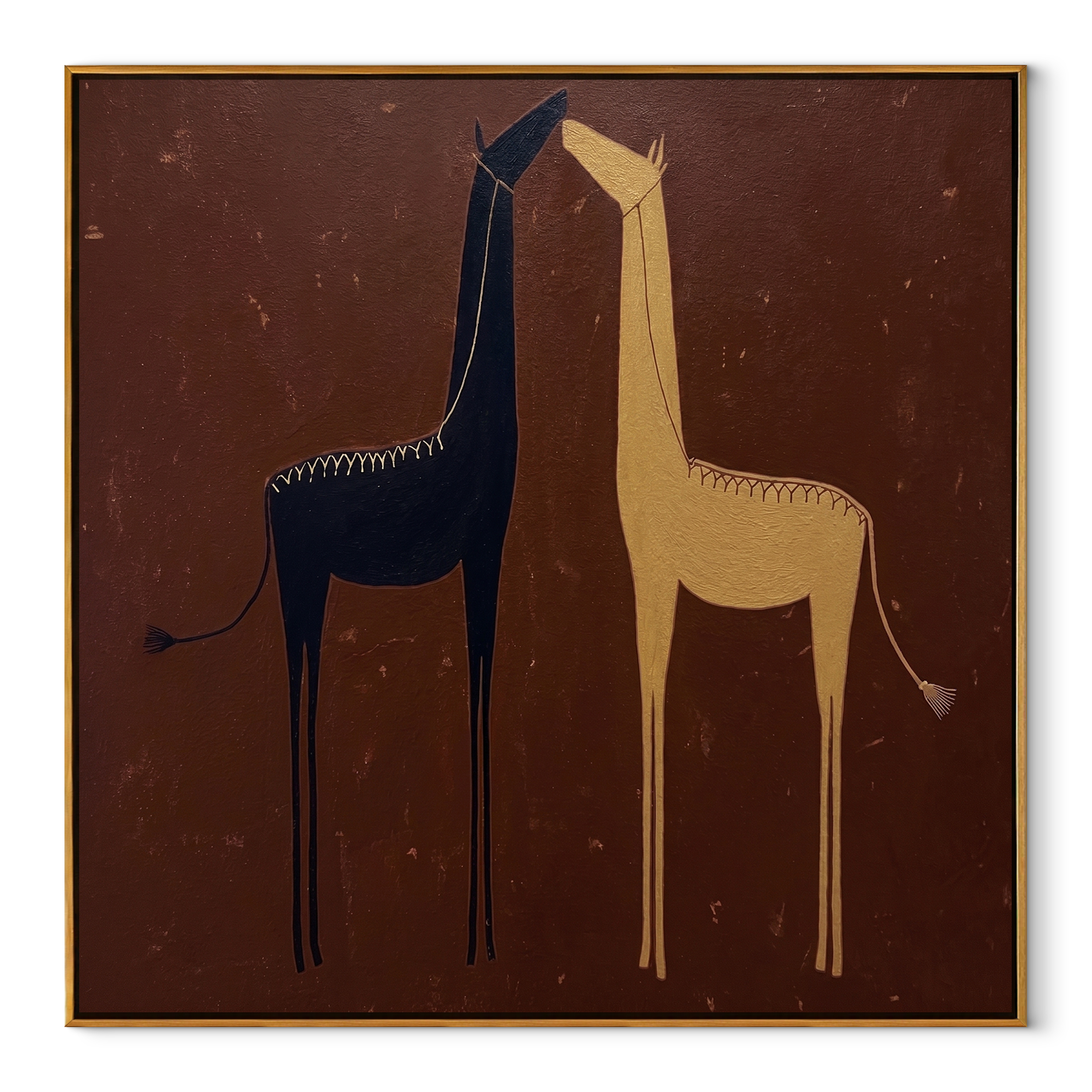 Twin Horses Divide Ivory equestrian horse painting, square canvas artwork