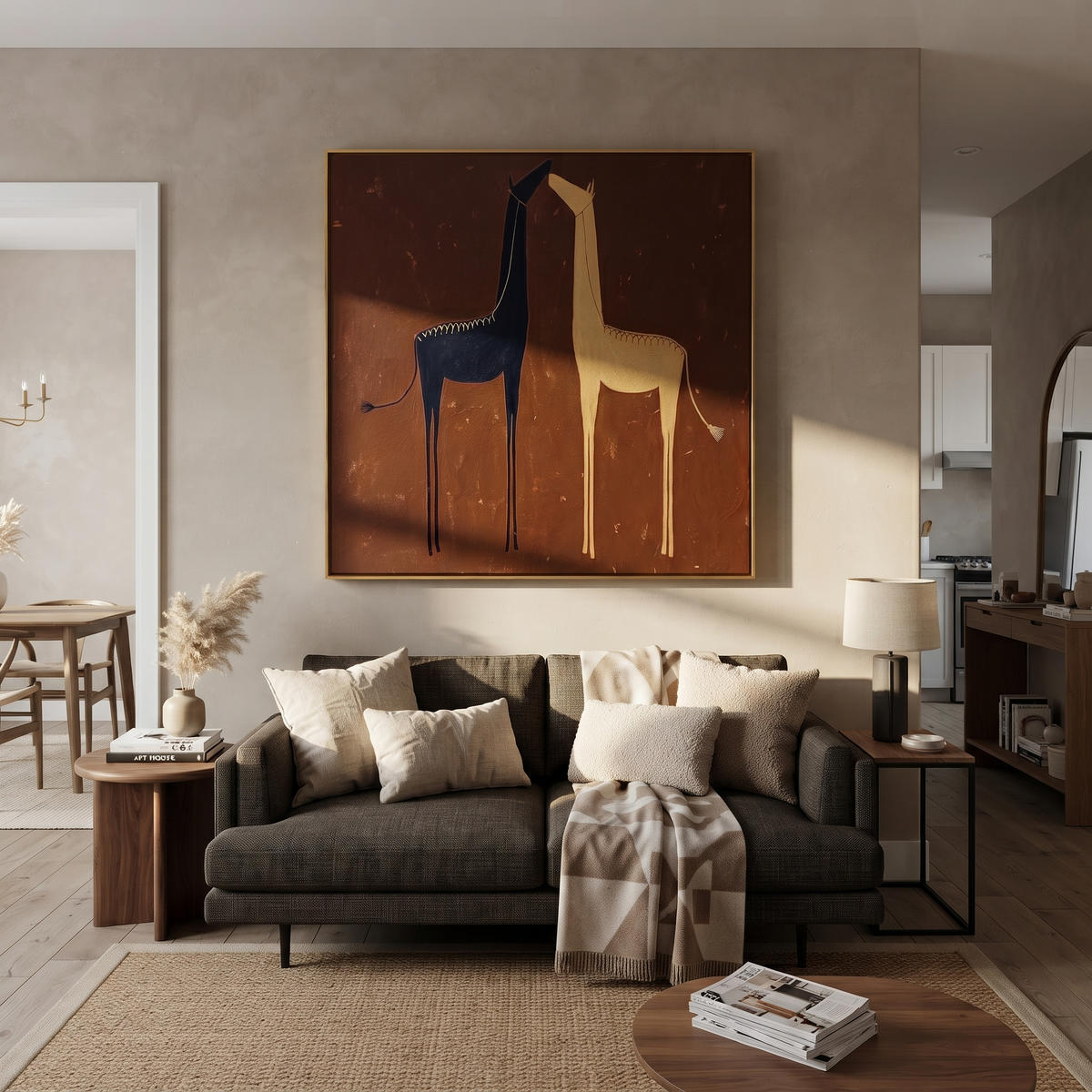 Twin Horses Divide Ivory displayed in a layered residential setting