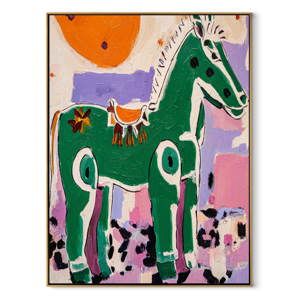 Painted Horse Faces Sun equestrian horse painting, vertical canvas artwork