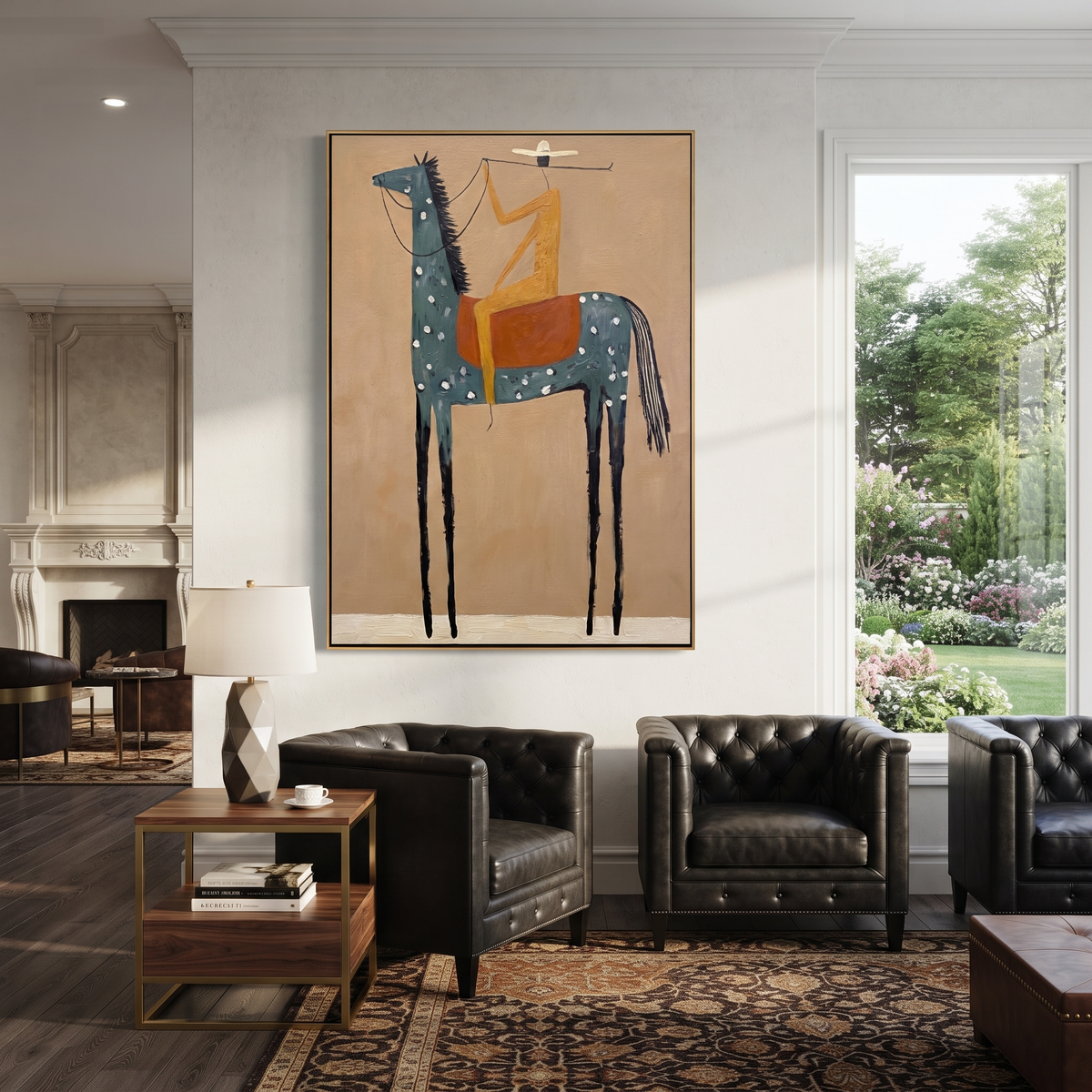 Golden Figure Balances High styled with warm modern furnishings