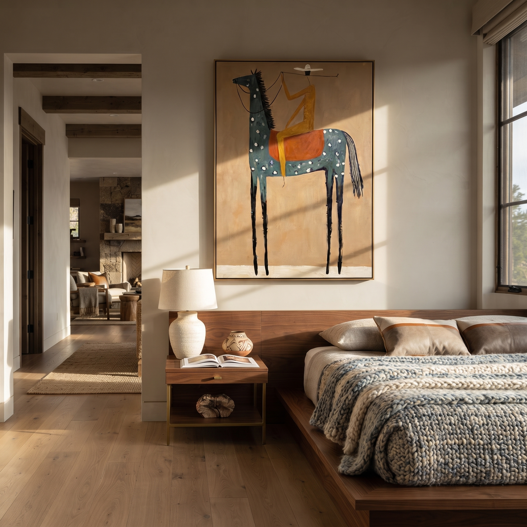 Golden Figure Balances High displayed in a layered residential setting