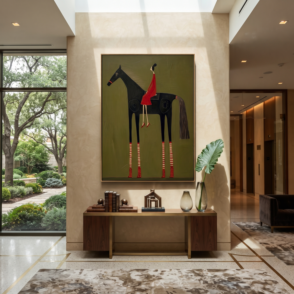 Scarlet Stillness Rides Black displayed in a collected contemporary interior