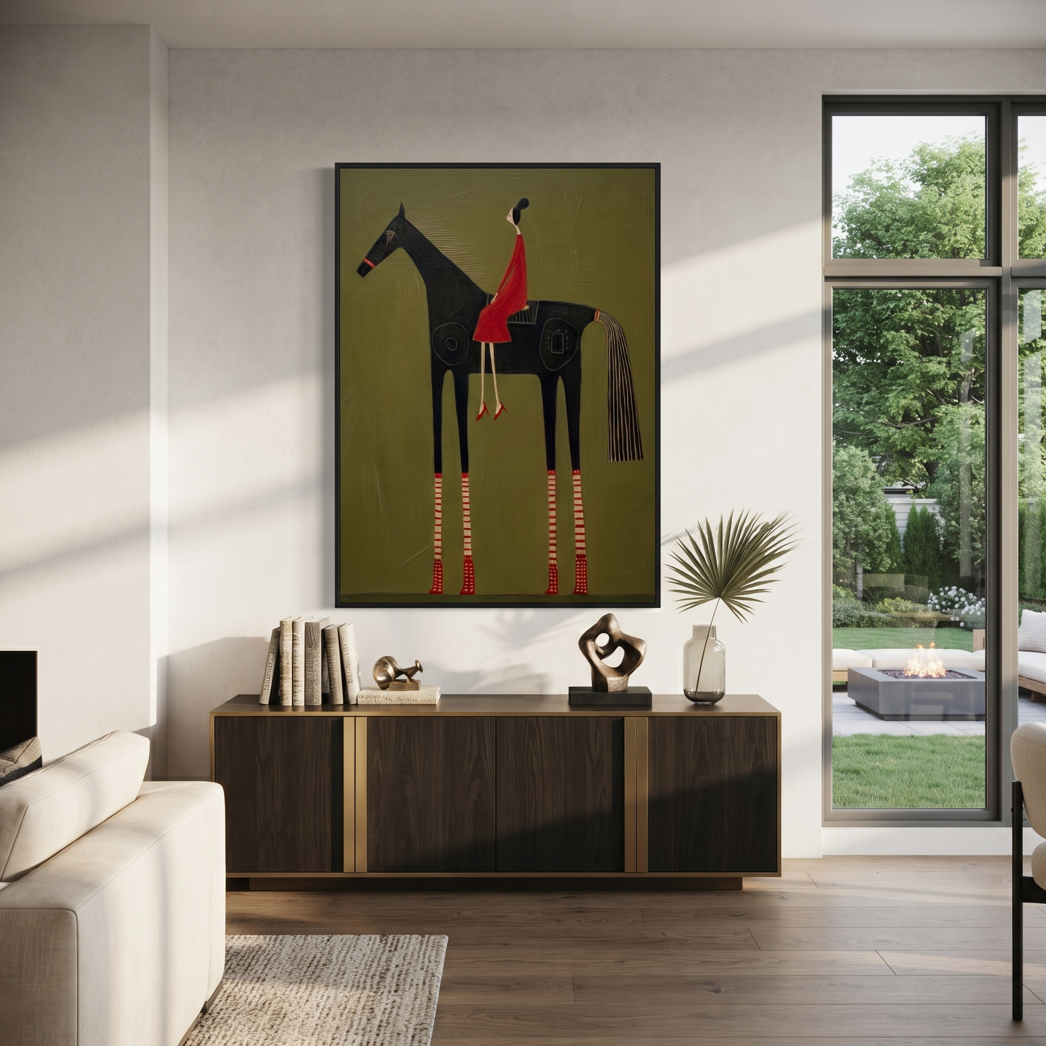 Scarlet Stillness Rides Black styled with warm modern furnishings