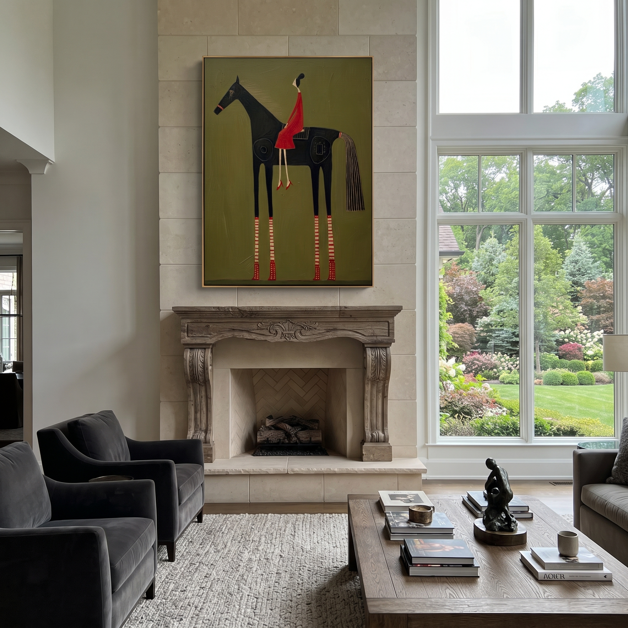Scarlet Stillness Rides Black presented as a colorful interior focal point
