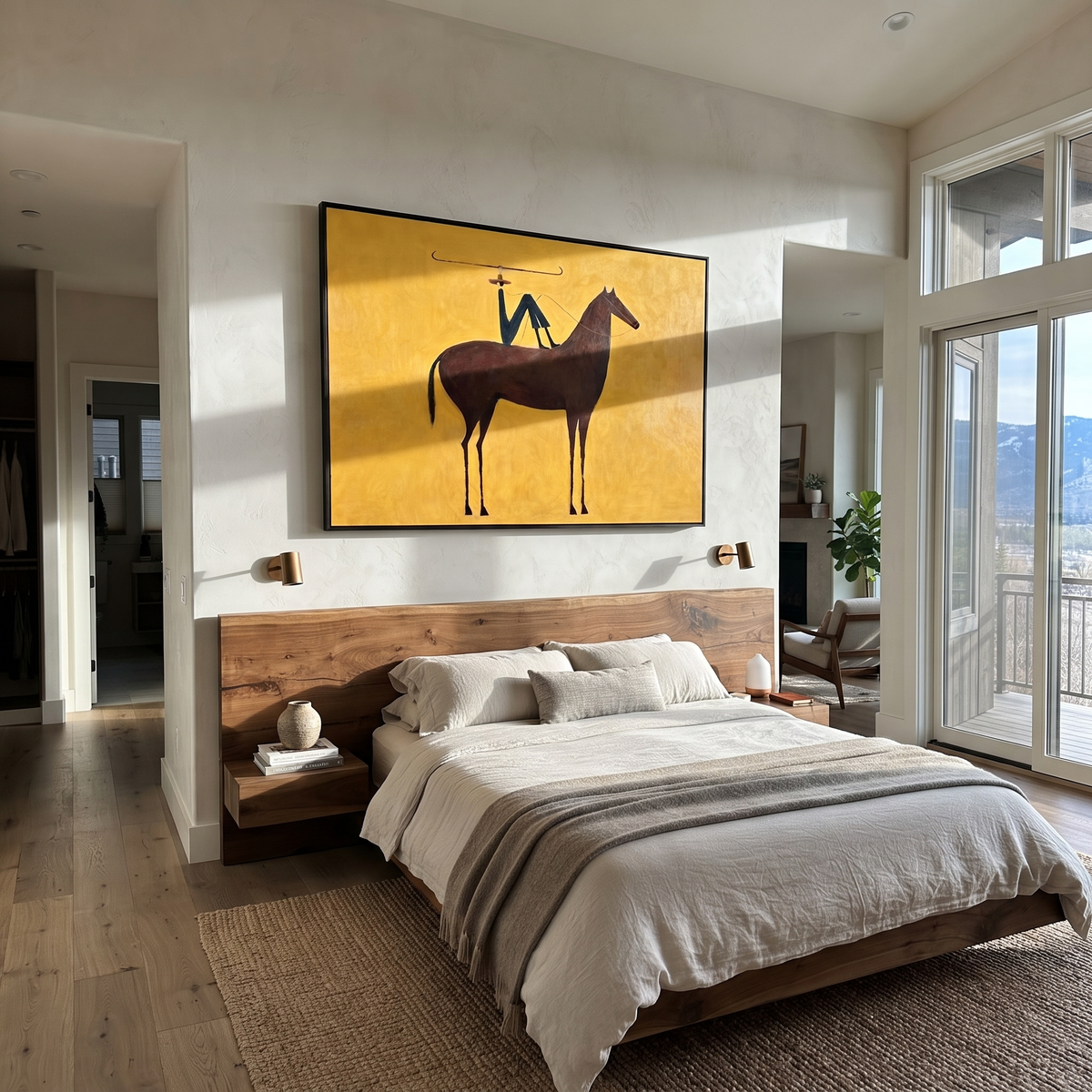 Blue Rider Balances Horizon displayed in a collected contemporary interior