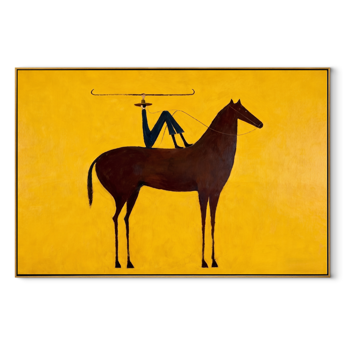 Blue Rider Balances Horizon equestrian horse painting, horizontal canvas artwork