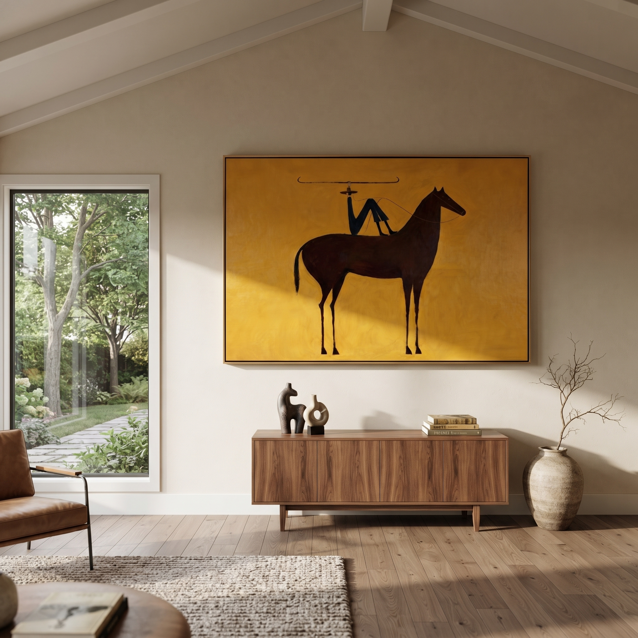 Blue Rider Balances Horizon styled with warm modern furnishings