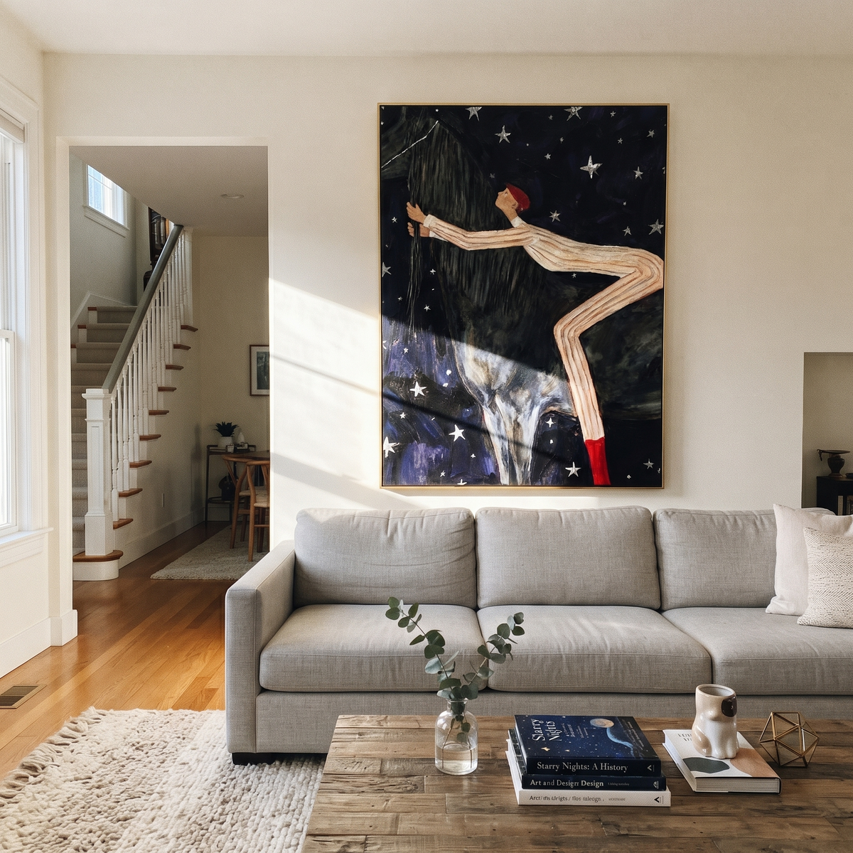 Striped Acrobat Hugs Night displayed in a layered residential setting