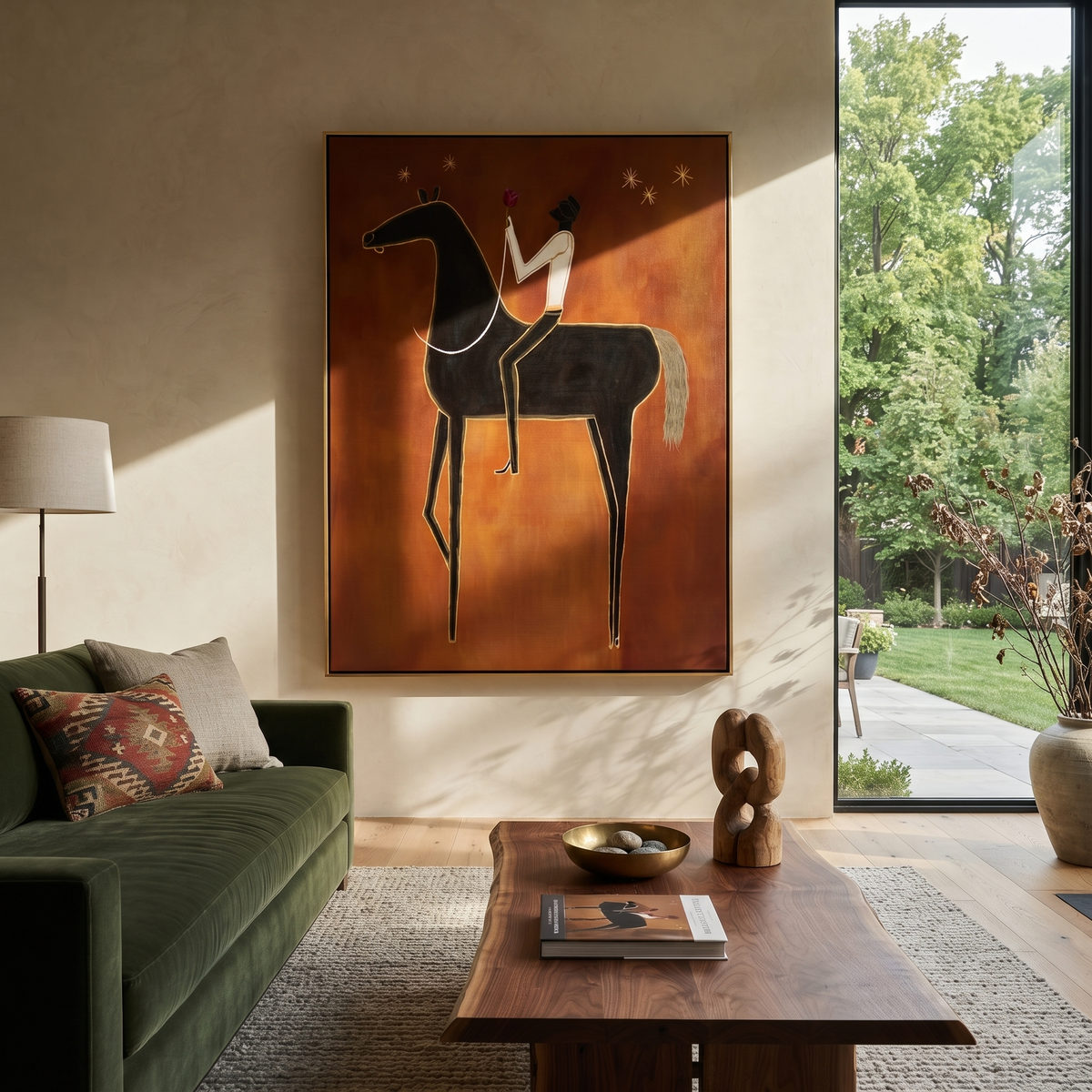 White Blouse Rides Ember displayed in a collected contemporary interior