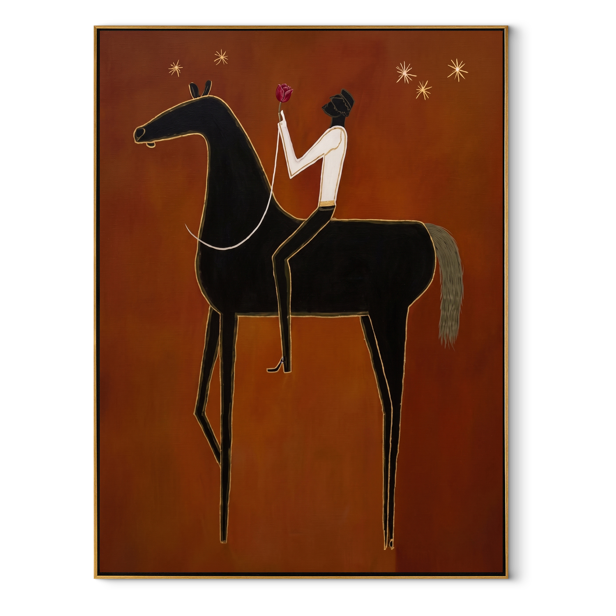 White Blouse Rides Ember equestrian horse painting, vertical canvas artwork