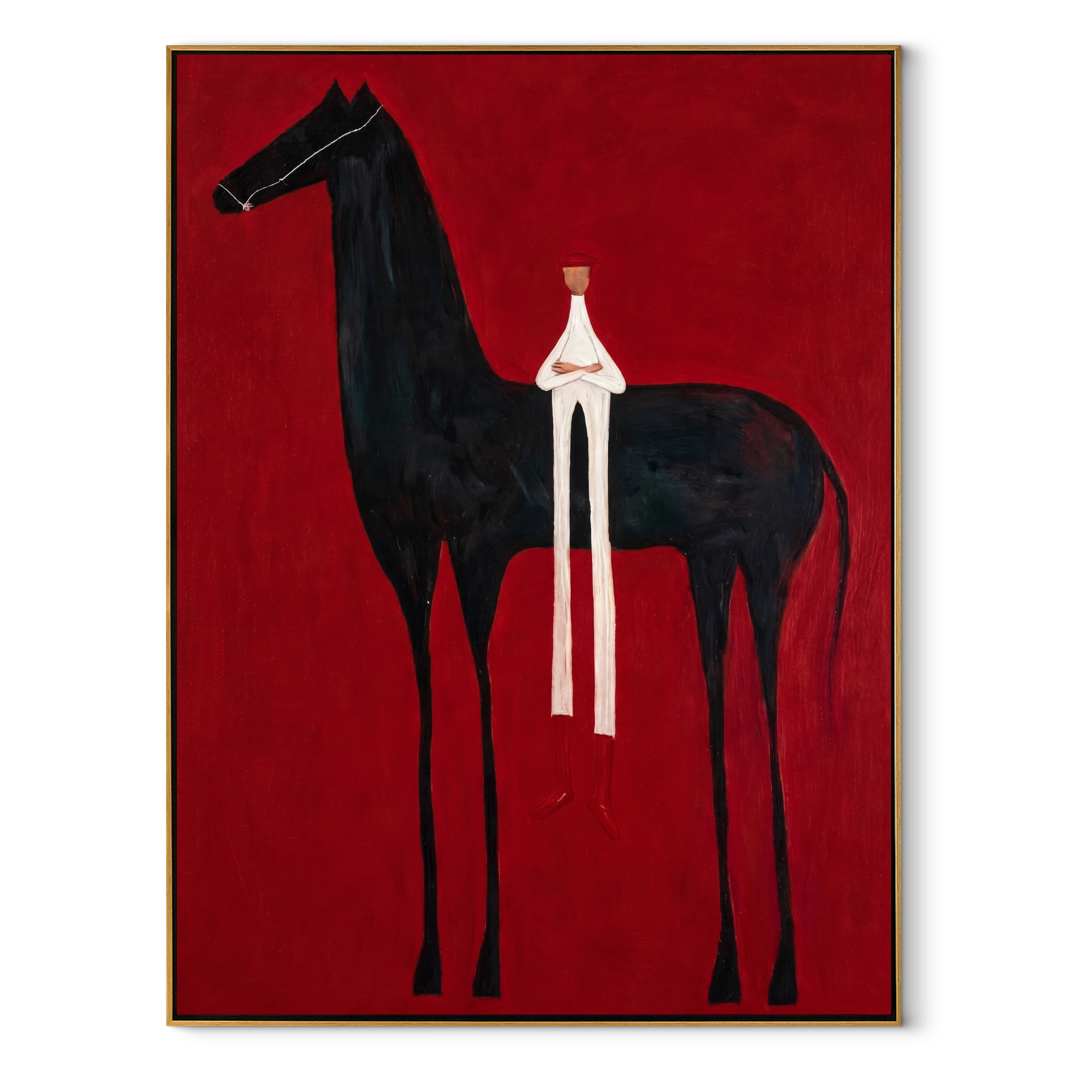 White Figure Meets Midnight equestrian horse painting, vertical canvas artwork