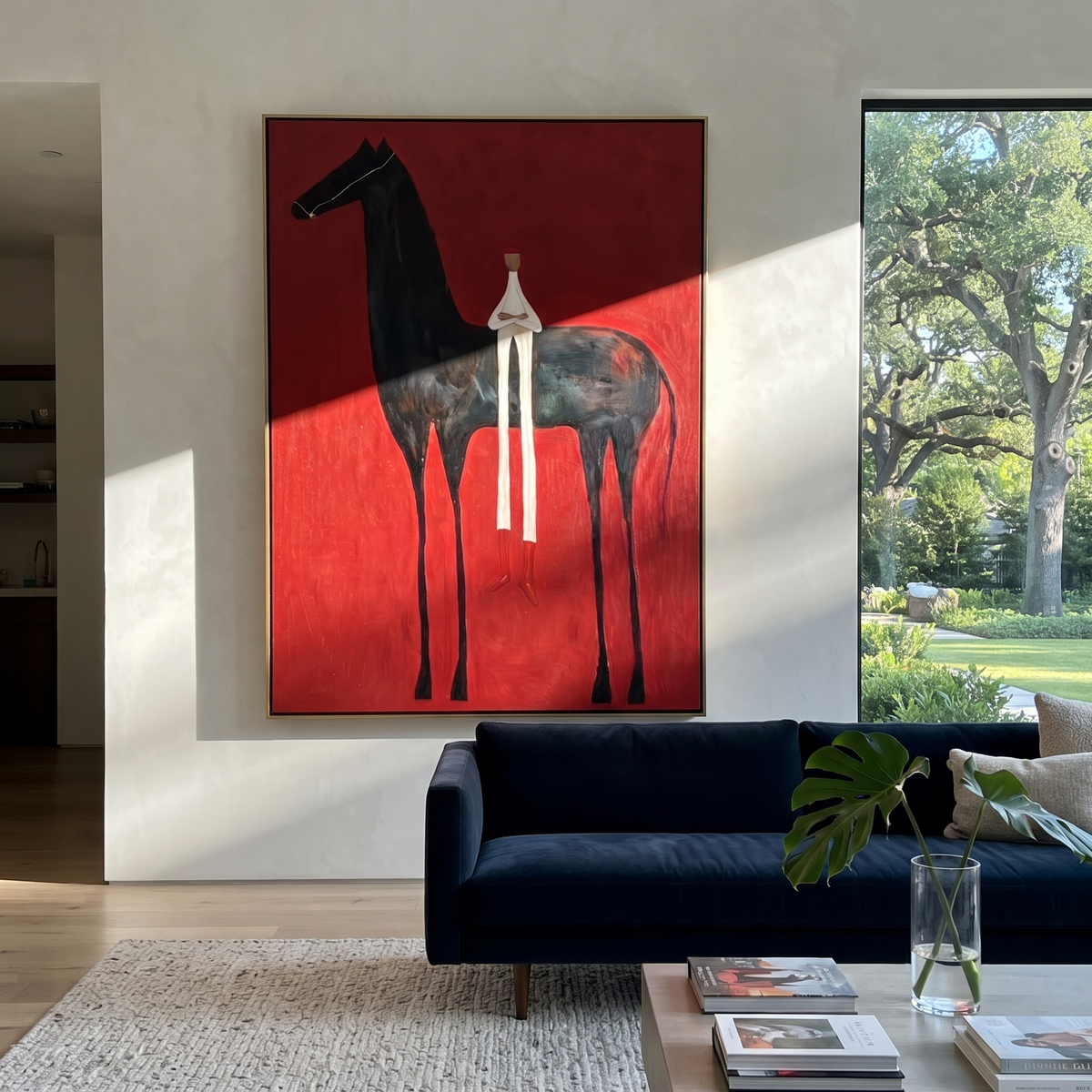 White Figure Meets Midnight displayed in a layered residential setting