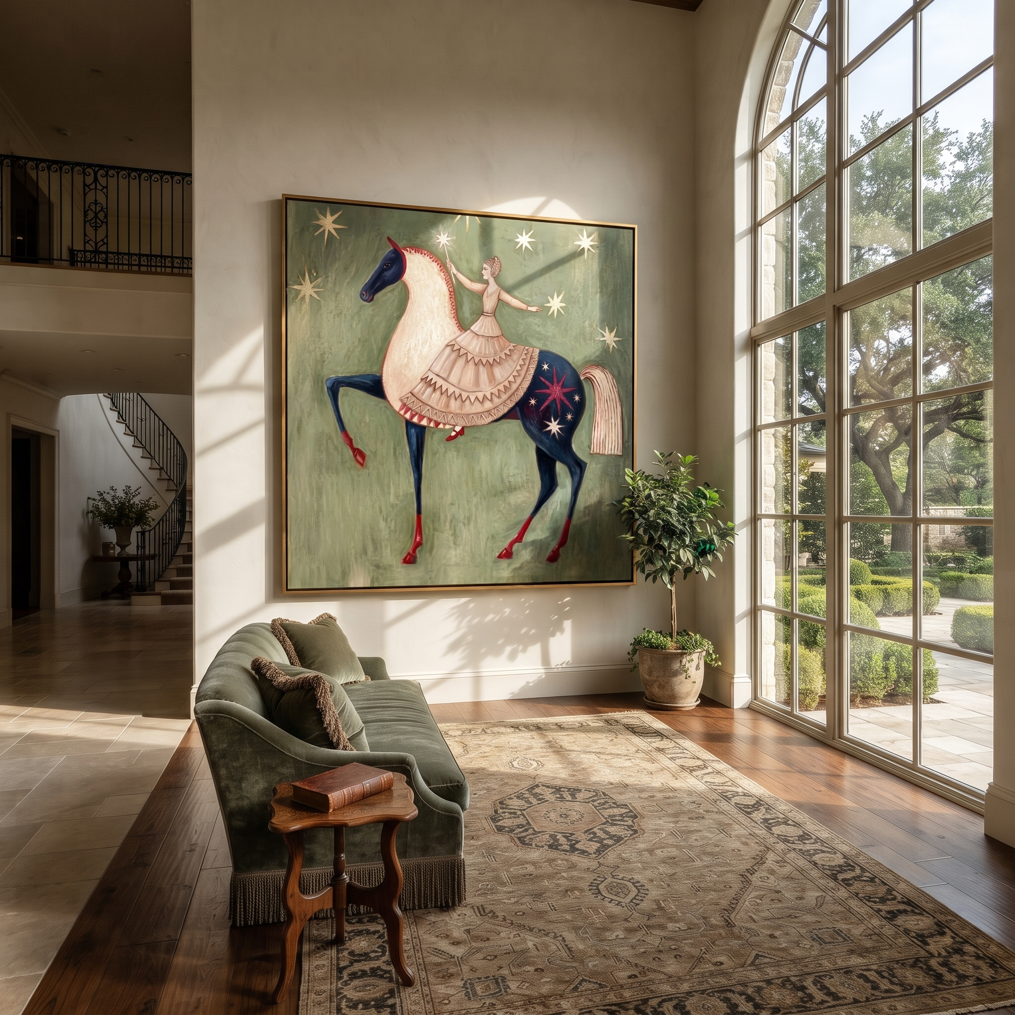 Ballerina Rides Starry Pinto displayed in a collected contemporary interior