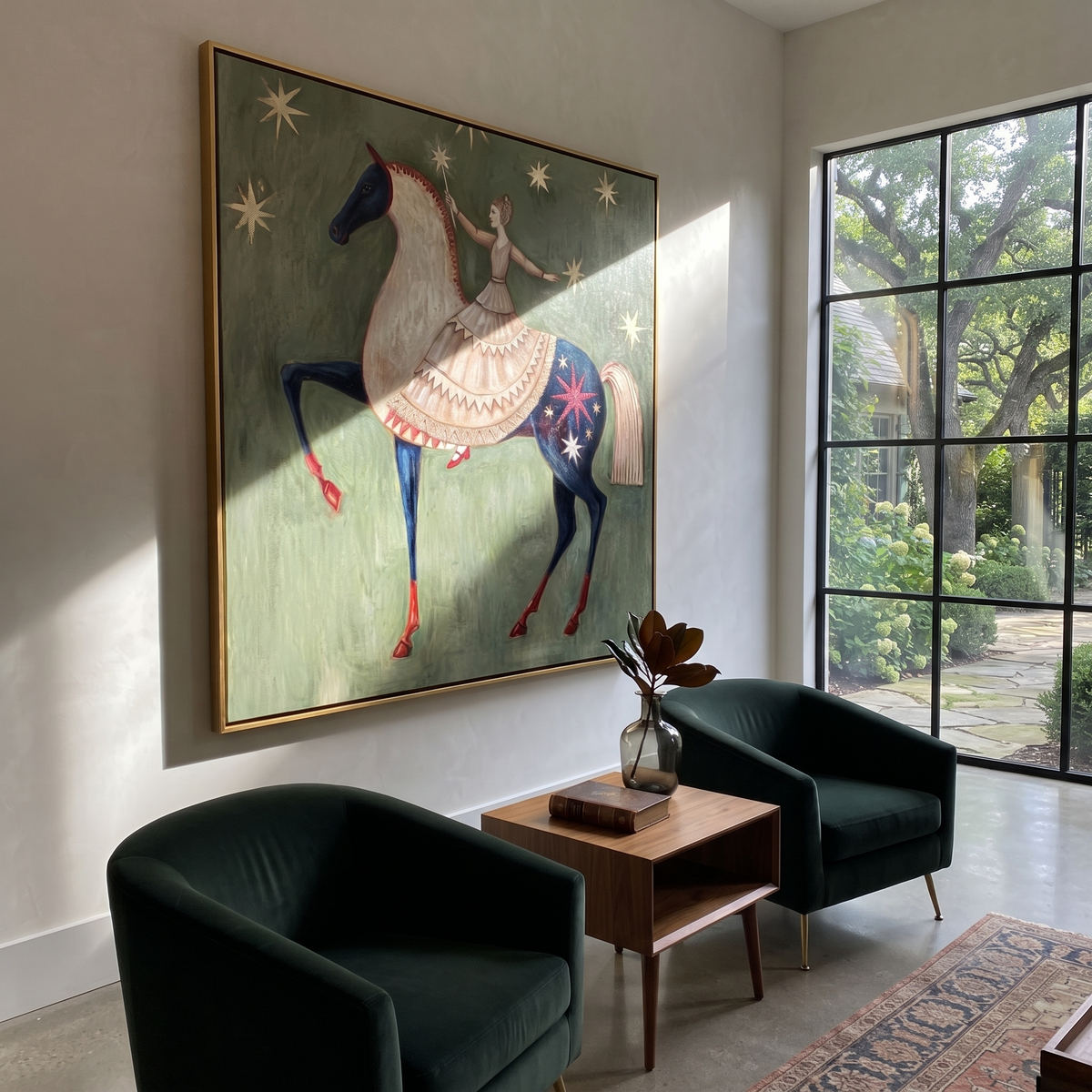 Ballerina Rides Starry Pinto displayed in a layered residential setting