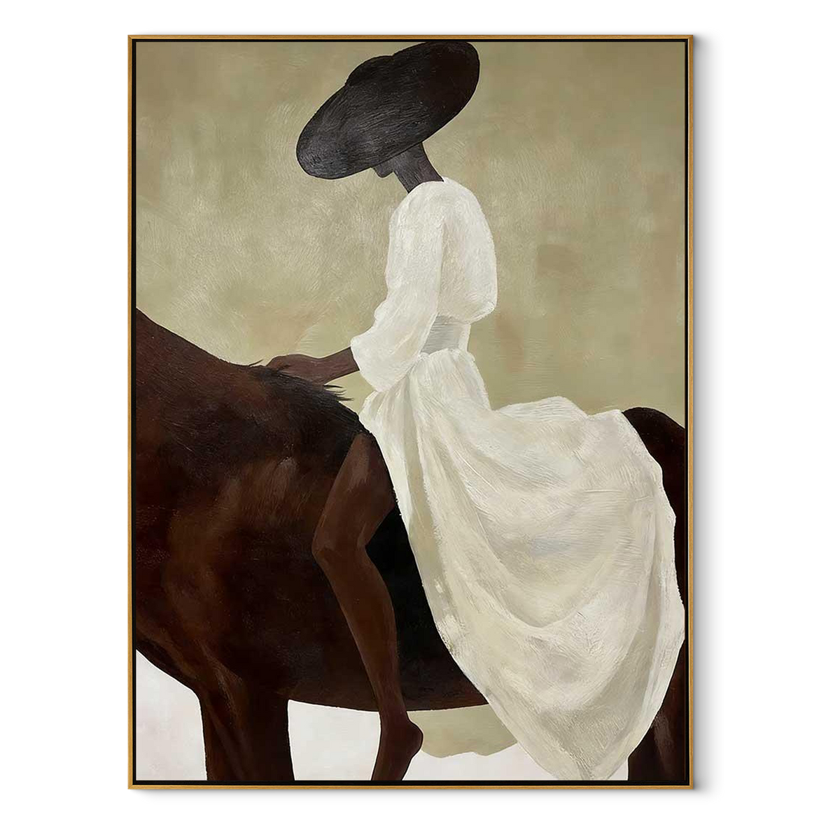 White Veil Follows Brown equestrian horse painting, vertical canvas artwork