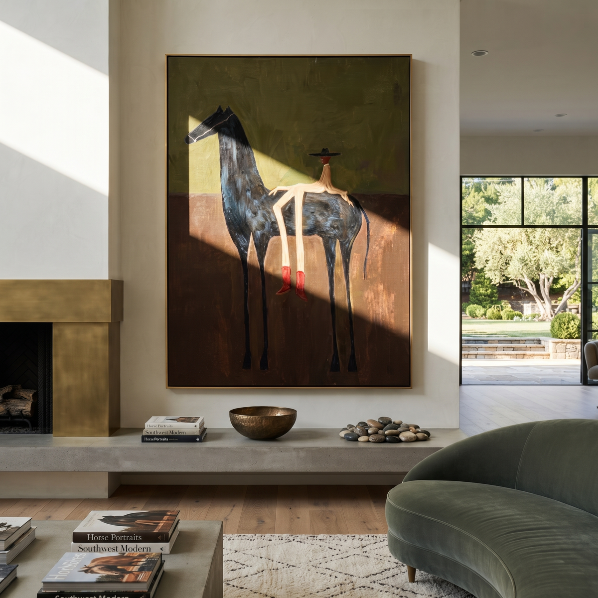 Red Boots Meet Black displayed in a collected contemporary interior