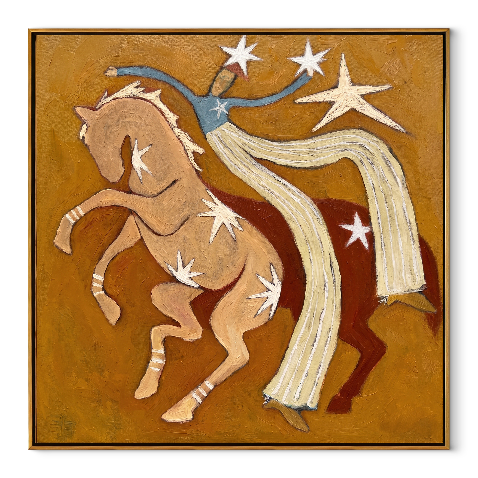 Twin Horses Catch Starlight equestrian horse painting, square canvas artwork