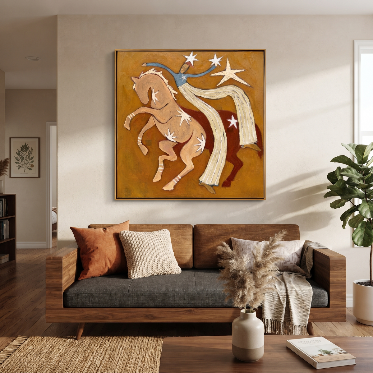 Twin Horses Catch Starlight presented as a colorful interior focal point