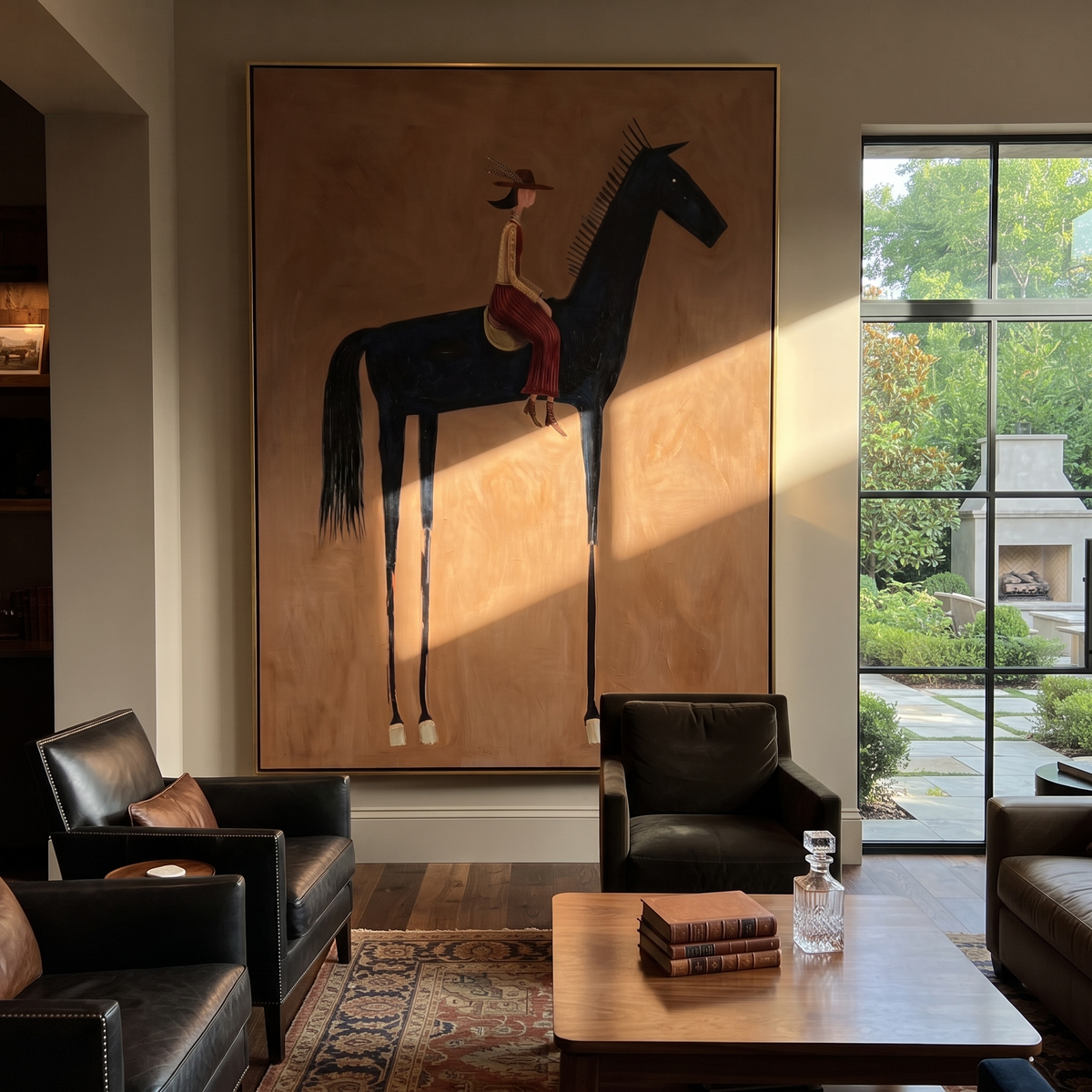 Red Saddle Climbs Ochre displayed in a collected contemporary interior