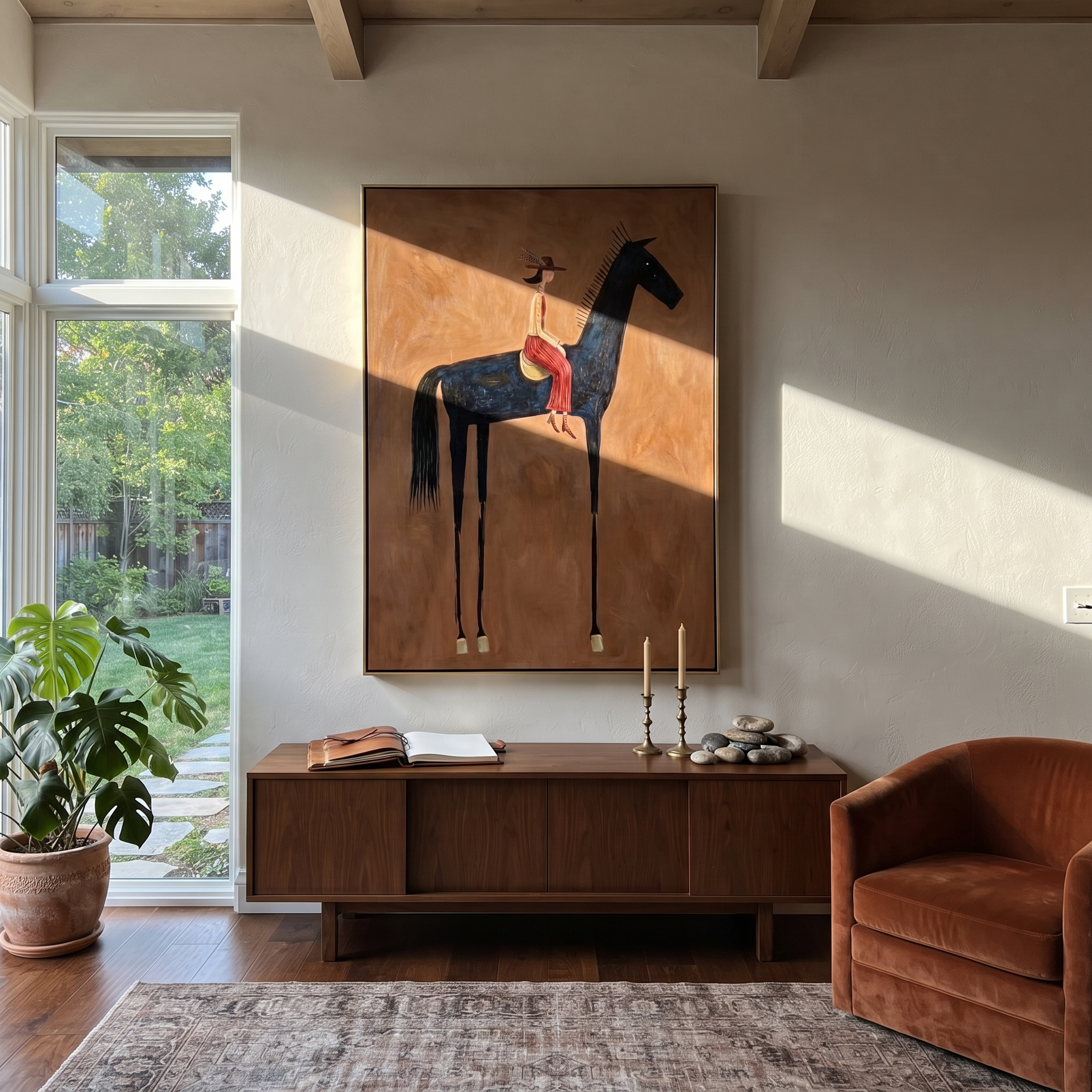 Red Saddle Climbs Ochre displayed in a layered residential setting