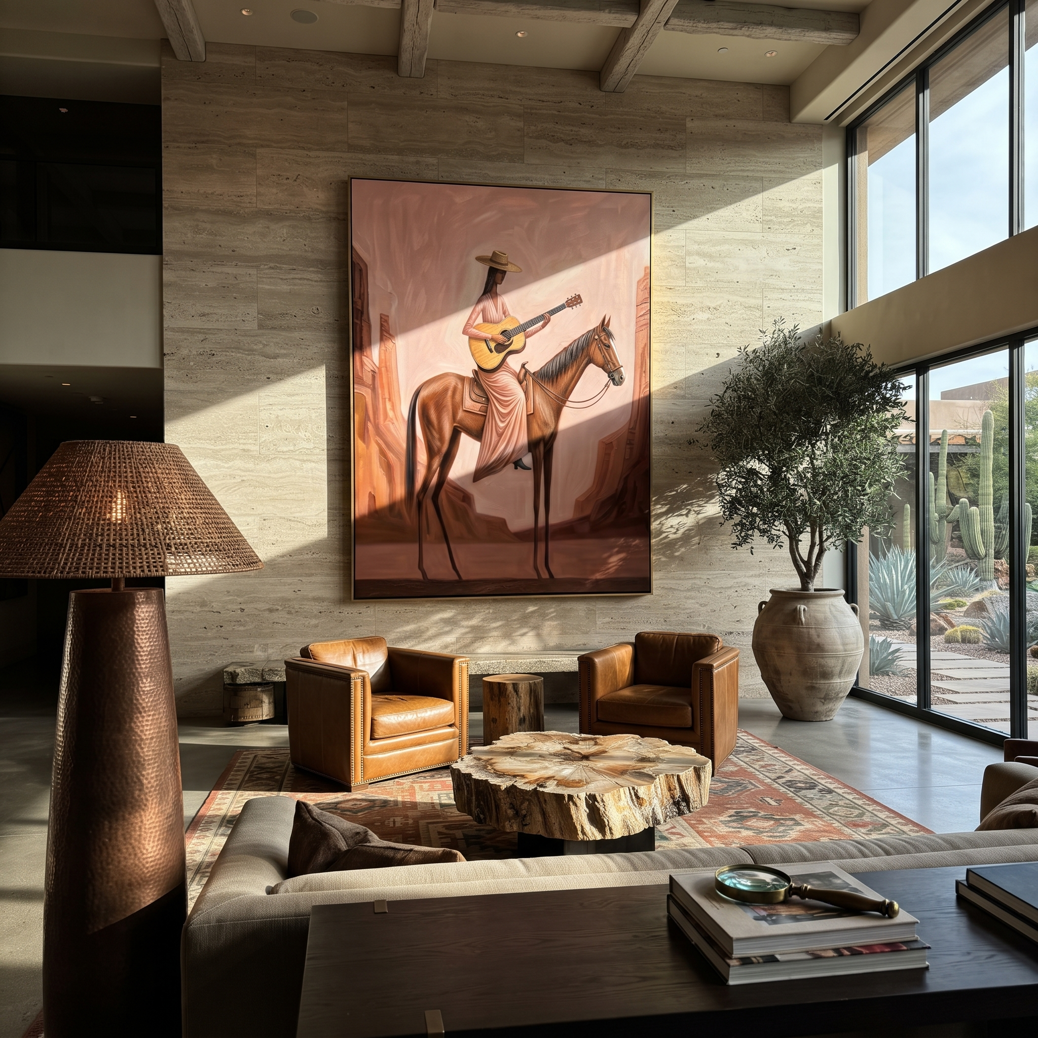 Guitar Travels Pink Canyons displayed in a collected contemporary interior