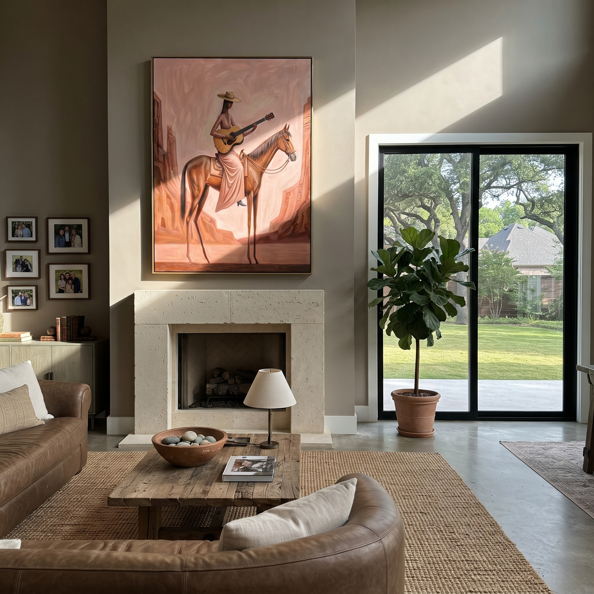 Guitar Travels Pink Canyons styled with warm modern furnishings