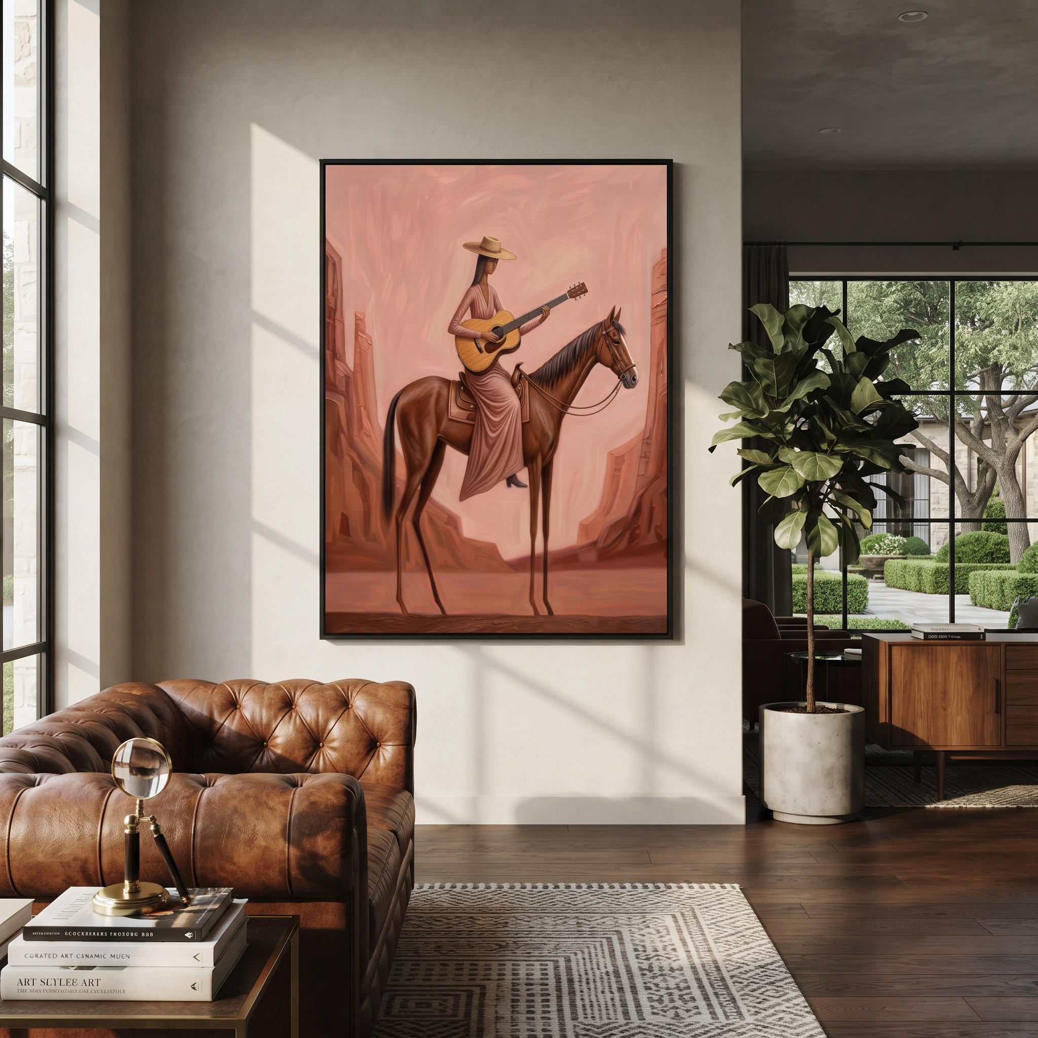 Guitar Travels Pink Canyons displayed in a layered residential setting