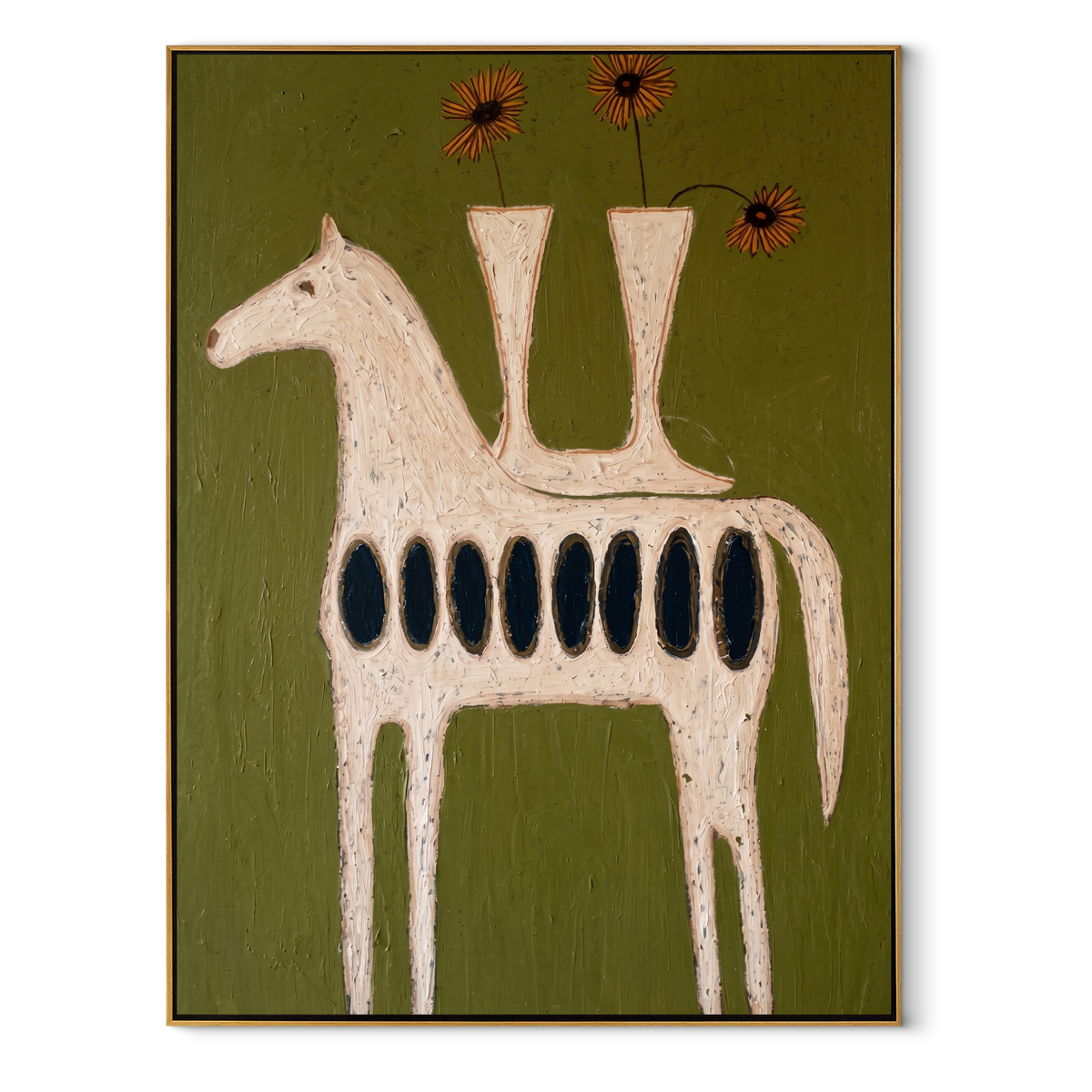 Three Vases Crown Horse equestrian horse painting, vertical canvas artwork