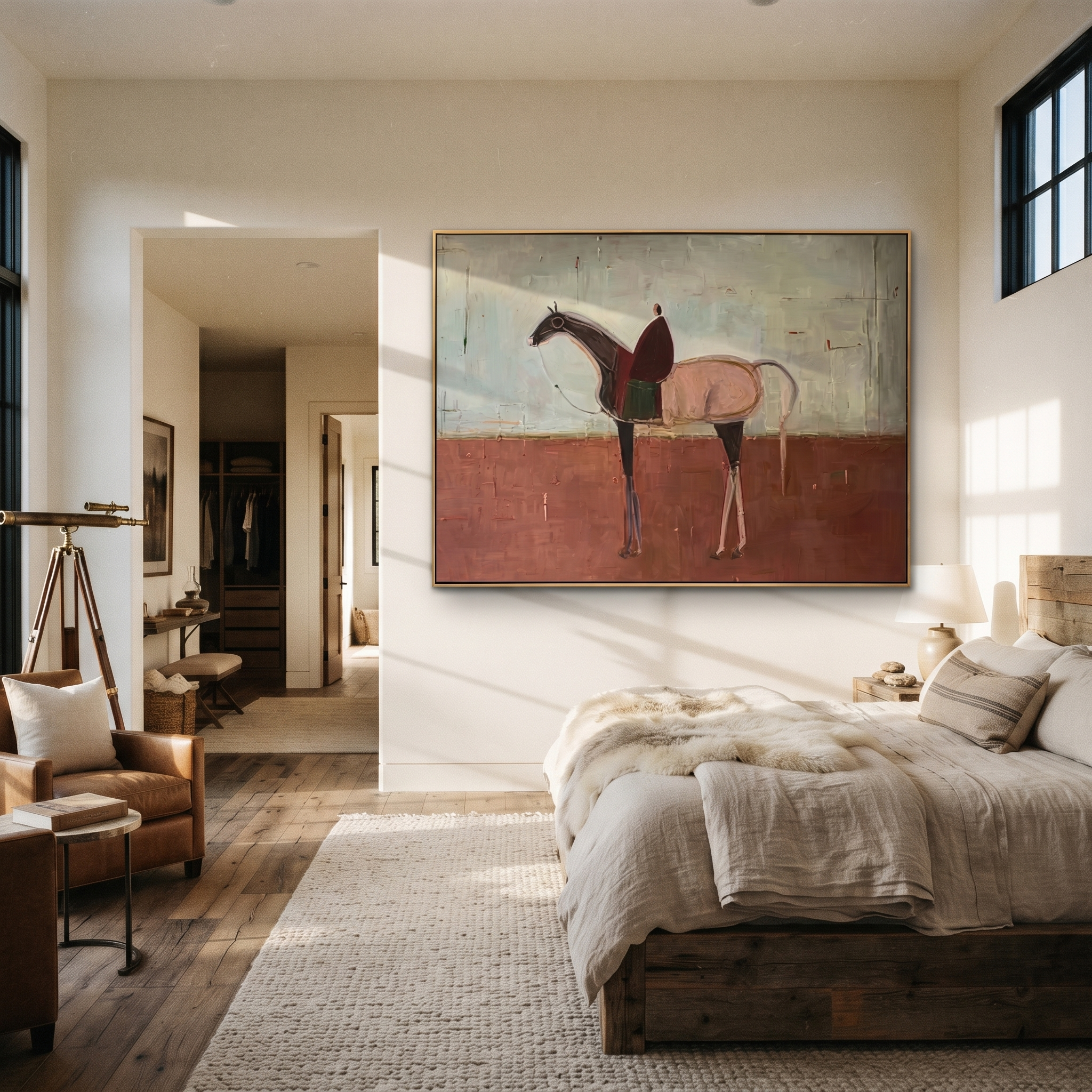 Lone Rider Crosses Brick displayed in a collected contemporary interior