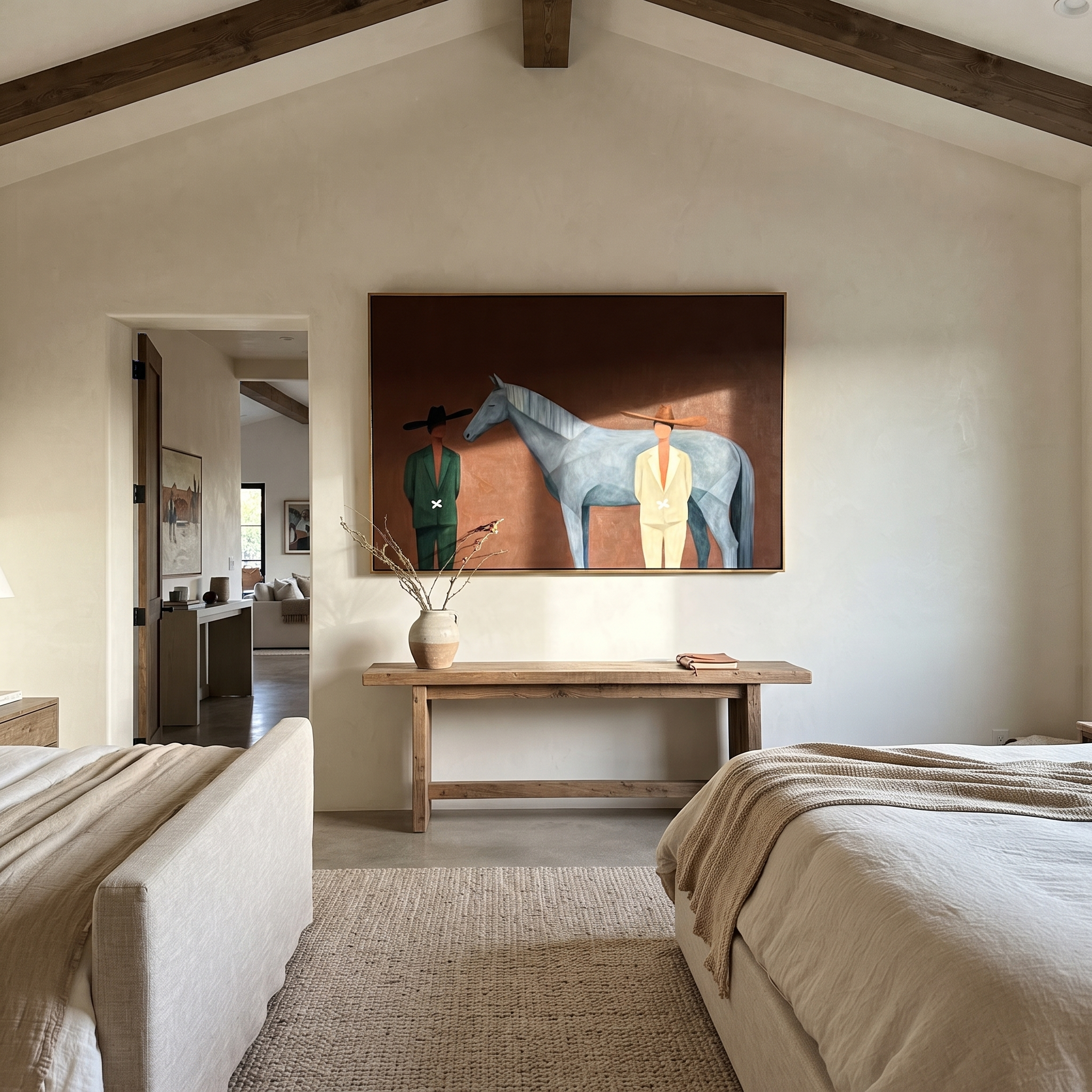 Two Men Meet Blue displayed in a layered residential setting