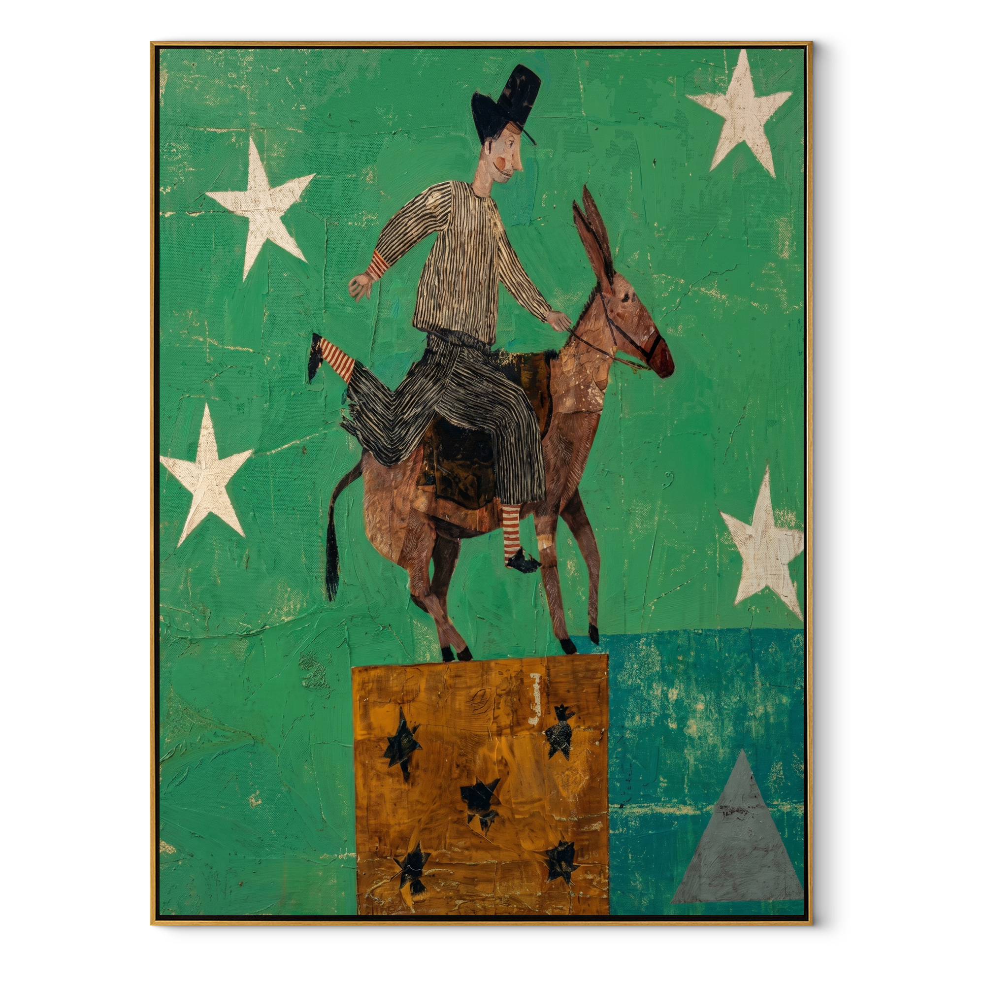 Green Stars Carry Rider equestrian horse painting, vertical canvas artwork