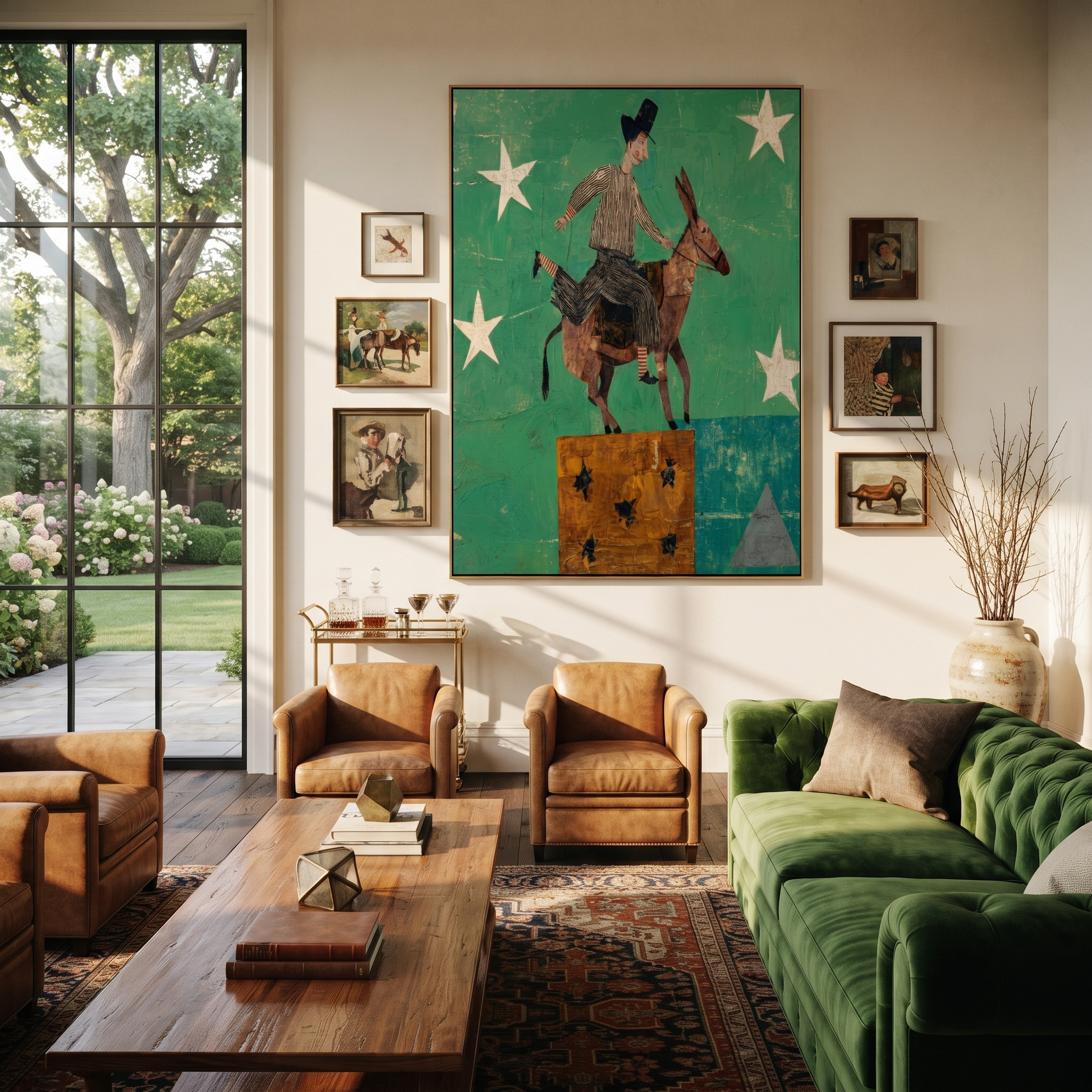 Green Stars Carry Rider styled with wood, linen, and modern decor