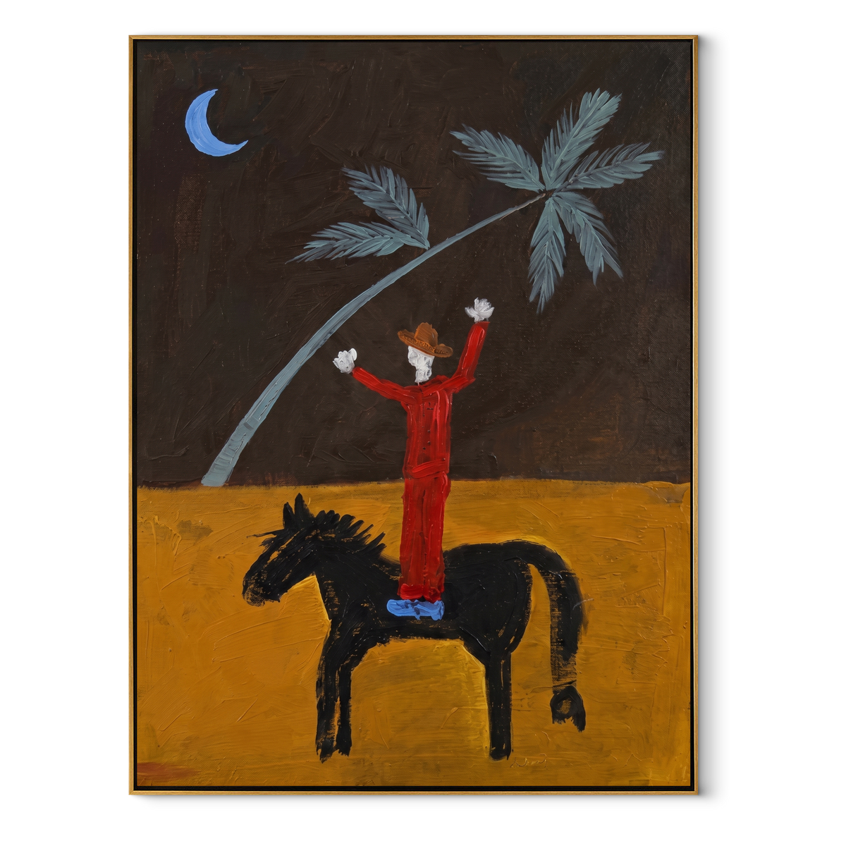 Red Rider Raises Palm equestrian horse painting, vertical canvas artwork