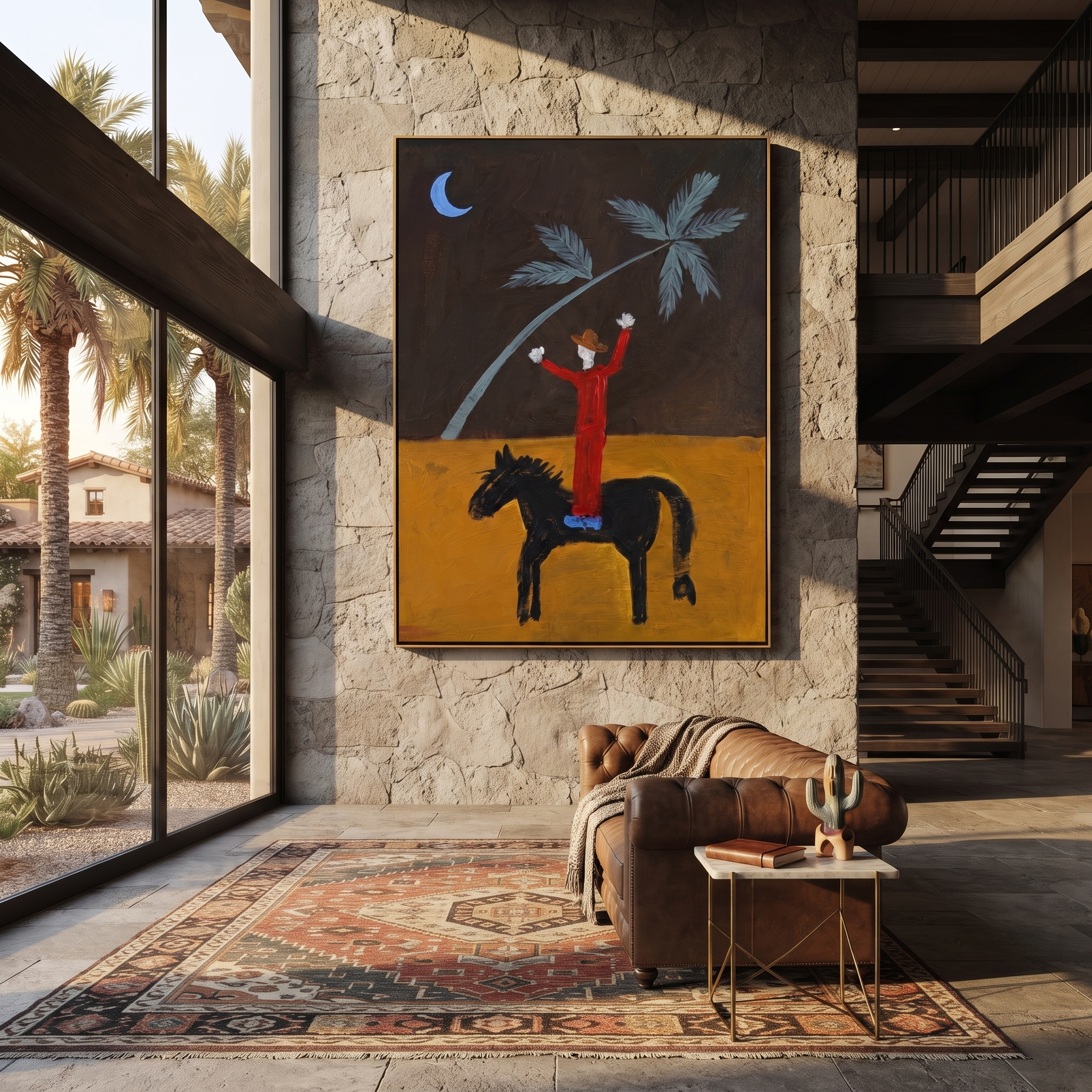 Red Rider Raises Palm presented as a colorful interior focal point