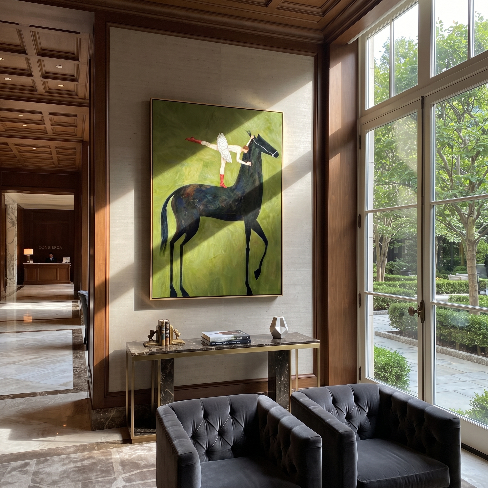 White Acrobat Greets Black displayed in a collected contemporary interior