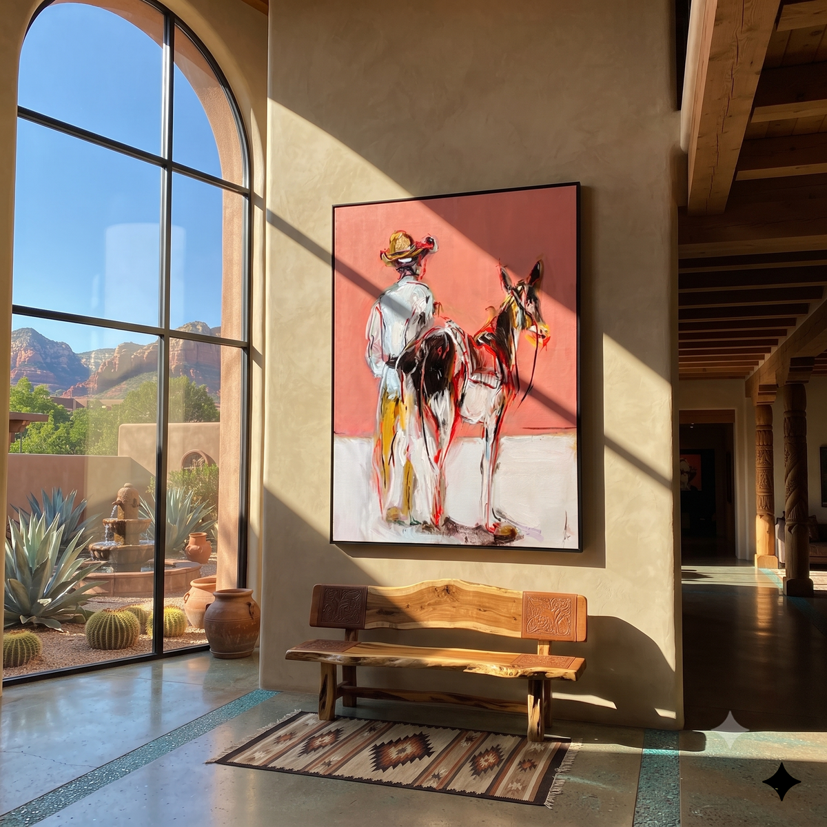 Two Horses Melt Coral displayed in a collected contemporary interior