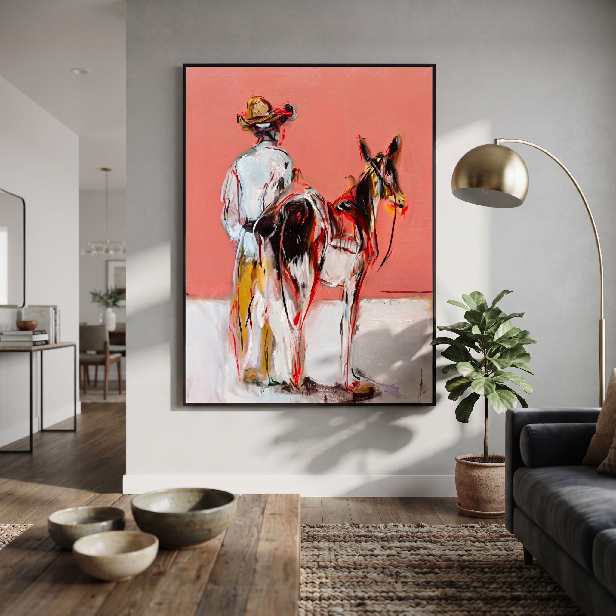 Two Horses Melt Coral styled with warm modern furnishings