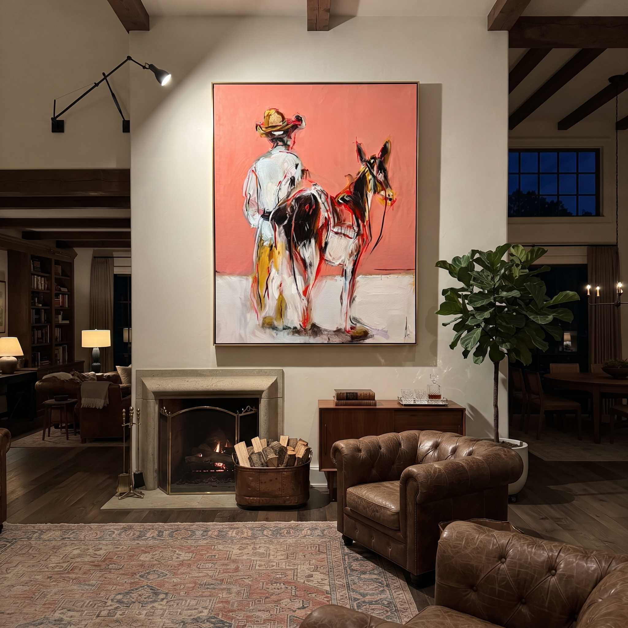 Two Horses Melt Coral displayed in a layered residential setting