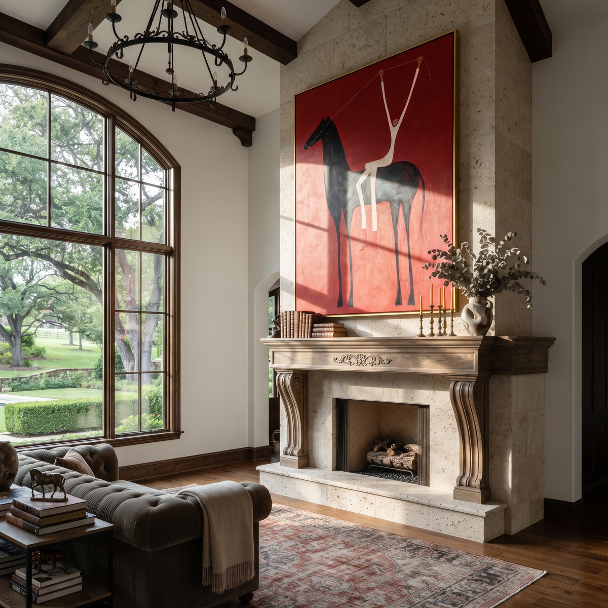 White Arms Split Crimson styled with warm modern furnishings