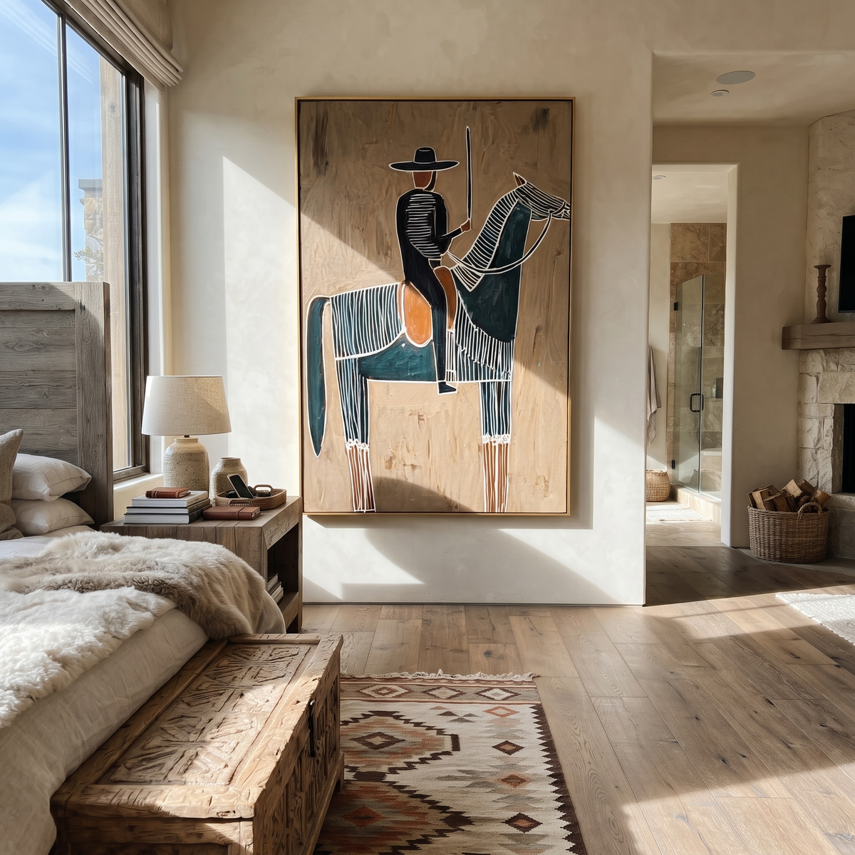 Striped Pair Faces West displayed in a collected contemporary interior